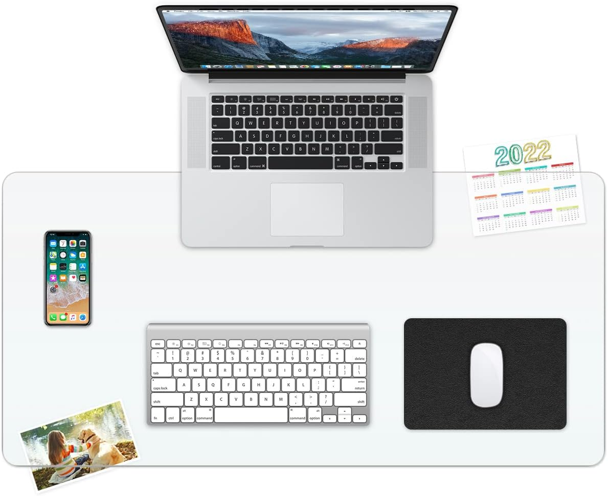 Rostikong Clear Desk Pad Mat Blotter 16'' X 32'' Crystal Plastic Desk Mat on Top of Desks Waterproof PVC Desk Cover Protector Transparent Desk Writing Mat for Desktop Non-Slip Table Mat with Mouse Pad