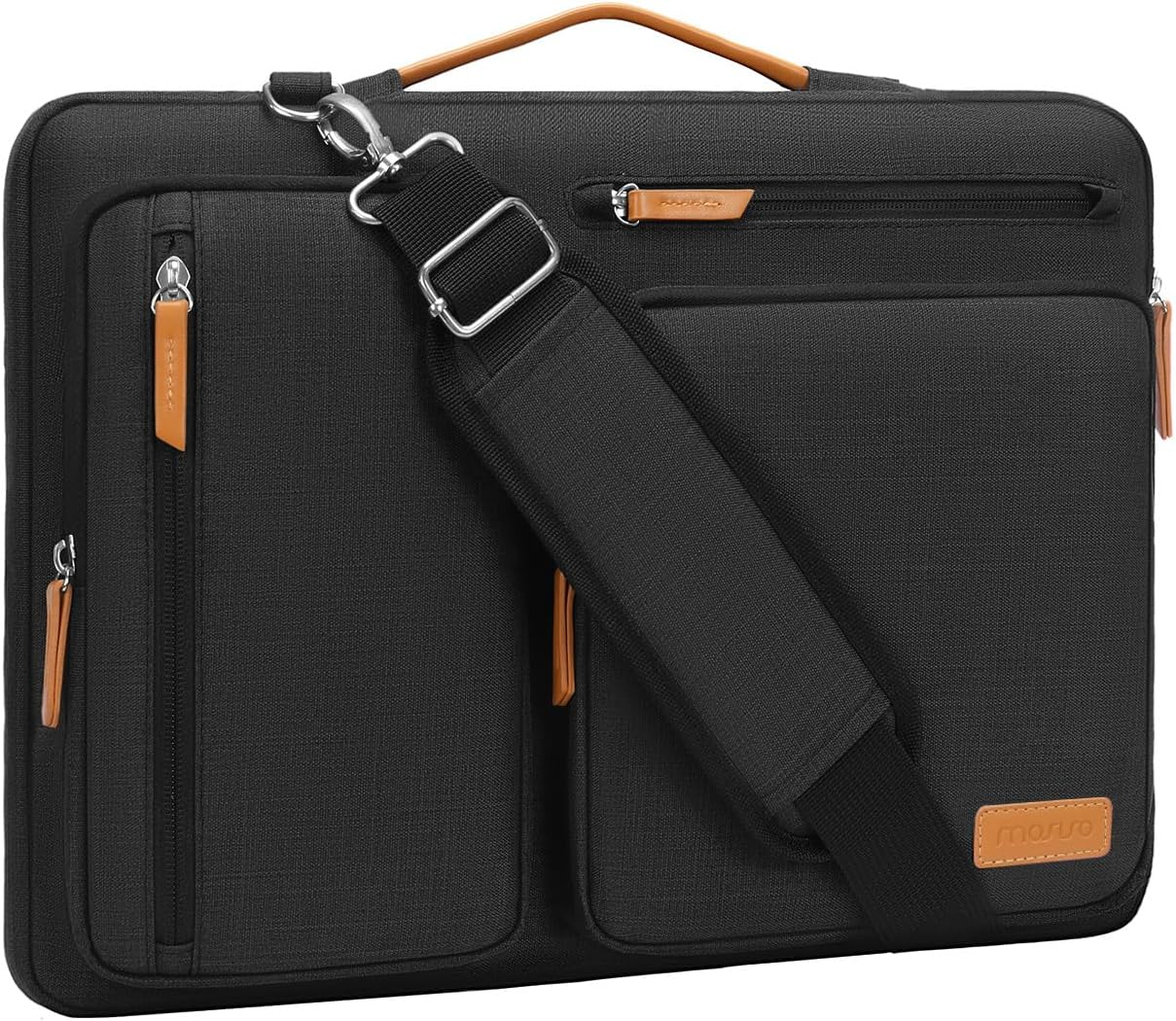 360 Protective Laptop Bag 16 inch, 15-15.6 inch Computer Shoulder Bag Compatible with MacBook Pro 16, HP, Dell, Lenovo, Asus, Side Open Messenger Case &4 Zipper Pockets&Handle, Black