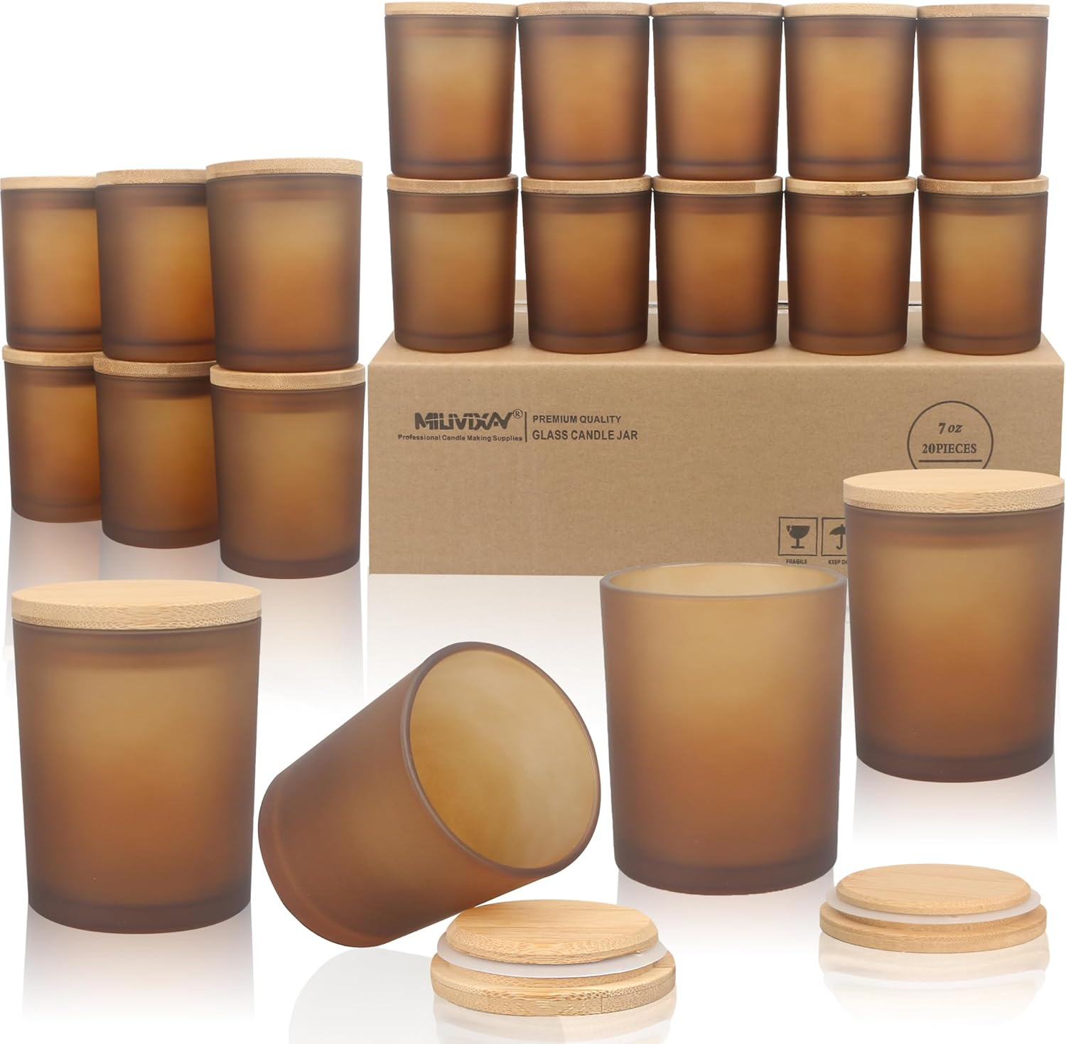 MILIVIXAY 20 Pack 7 OZ Clear Thick Glass Candle Jars with Lids - Bulk Empty C... - Picture 5 of 18