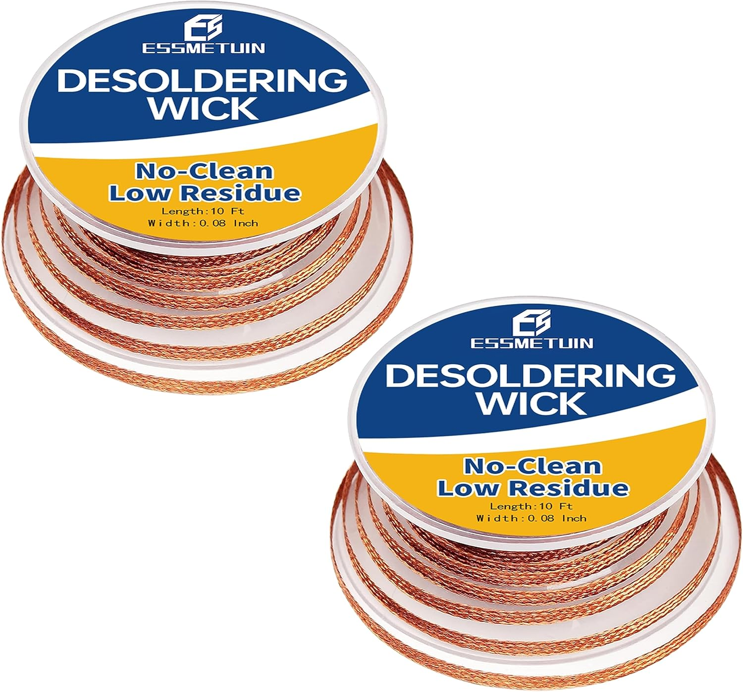 Essmtuin Solder Wick Braid 2X10Ft with Flux for Electronic, 2 Roll Desoldering Wick Braid Remover Solder, No-Clean Soldering Wick Used to Disassemble Electrical Components (WID 0.08In (2.0Mm))