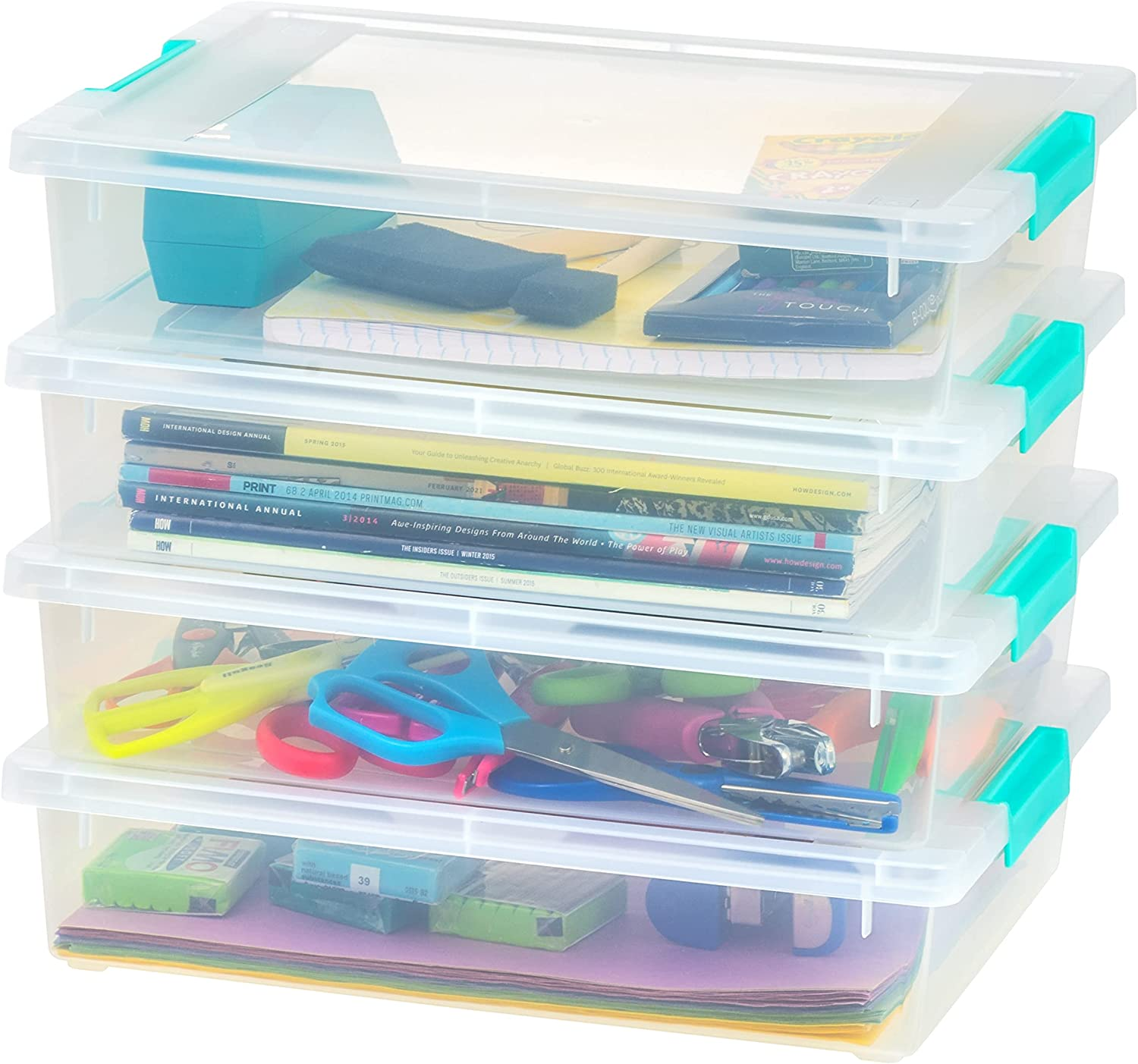 IRIS USA 6 Qt. Plastic Storage Bins Containers with Lids, 4 Pack, Small Sensory Bin, Craft Storage, Craft Organizers & Storage, Organizing Container for Home, Office & Art Supplies, Stackable, Clear