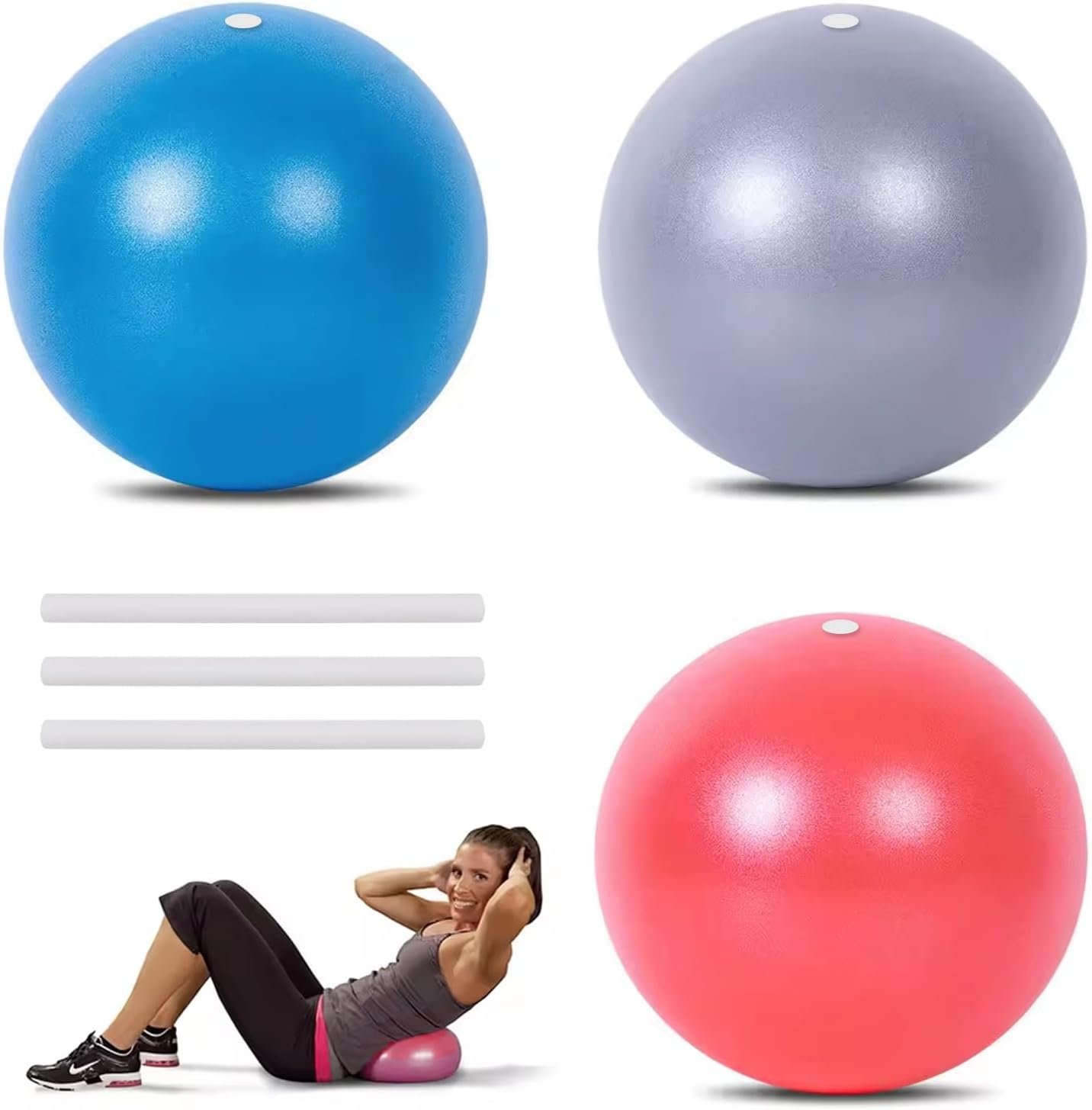 Gymnastikball Klein Pilates Ball,3 Stück Yoga Ball 20Cm,Pilatesball Mit Aufblasbarem Strohhalm,Gymnastikbälle,Fitnessball,Gym Ball,Kleiner Gymnastikball Für Hause, Fitness, Balance Training