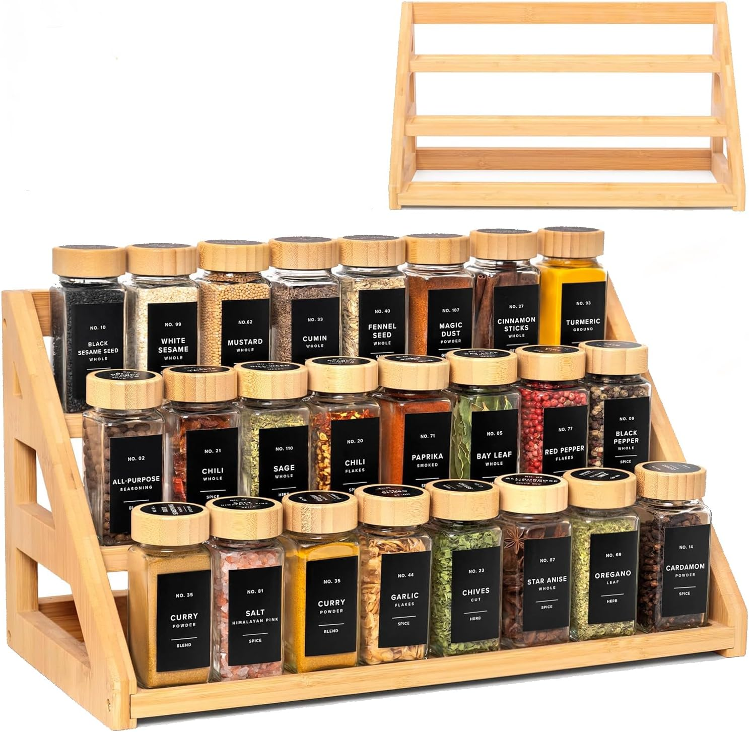 Spice Rack, Spice Organizer -3 Tier Bamboo Spice Racks, Solution for Spice Storage in Kitchens, Countertopsï¼ŒStorage Rooms and Other Places