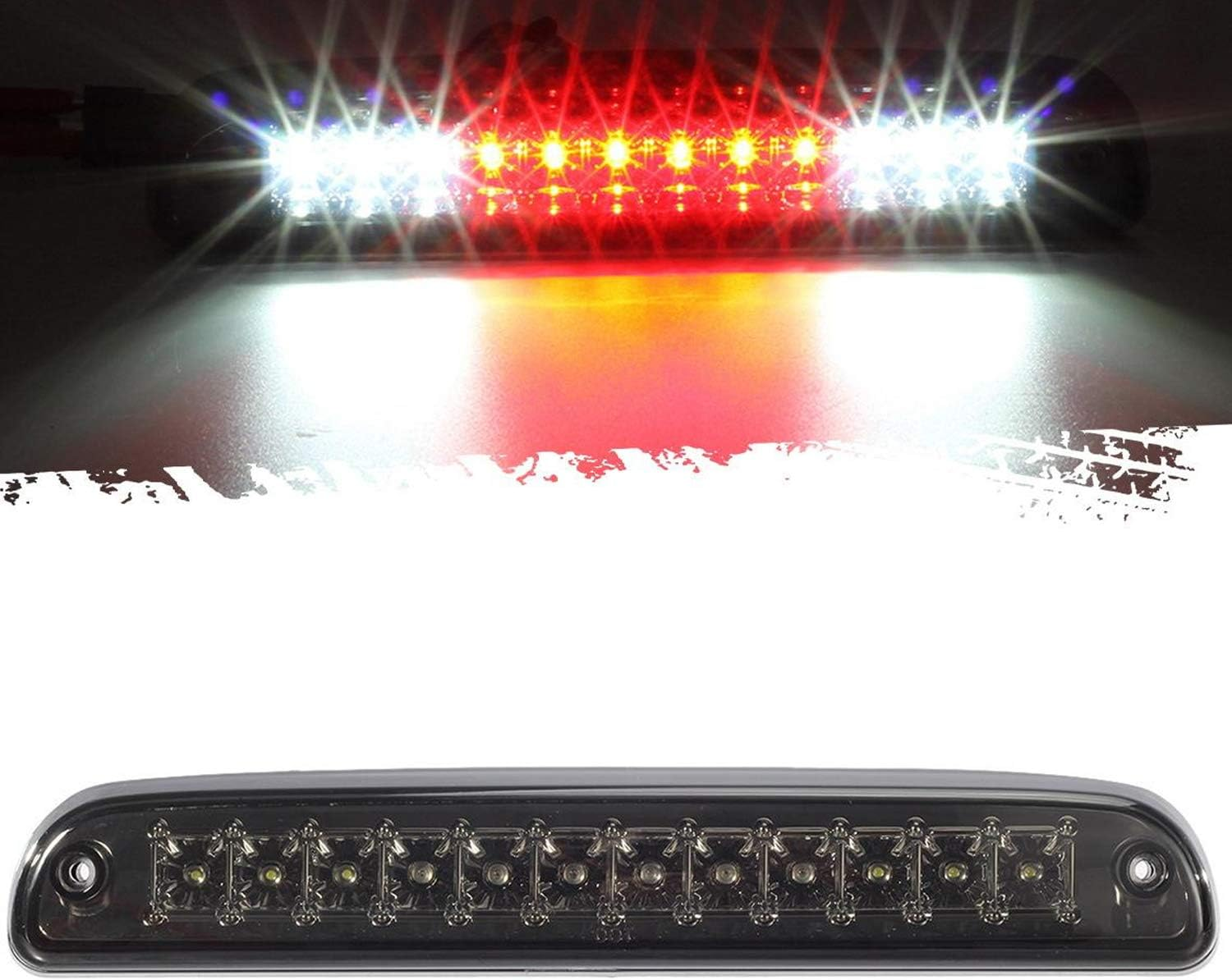 3rd Third Brake Light Red/White 24LED Tail High Mount Cargo Lamp Smoked Lens Waterproof Replacement for F-250 F-350 F-450 F-550 Super Duty 1999-2016 / Ranger 1993-2011, DOT Compliant