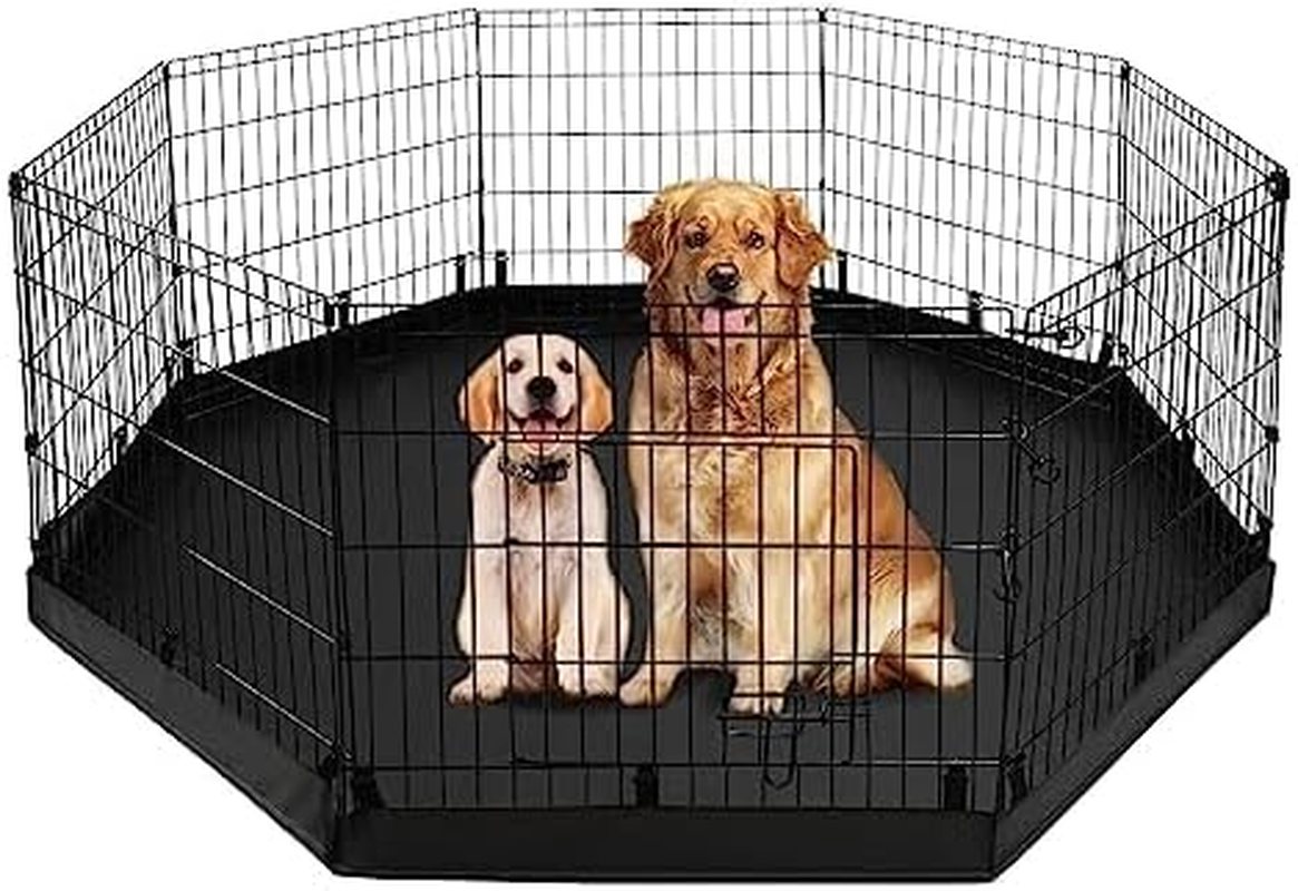 Dog Playpen - Metal Foldable Dog Exercise Pen, Pet Fence Puppy Crate Kennel Indoor Outdoor with 8 Panels 24”H & Bottom Pad for Small Medium Pets