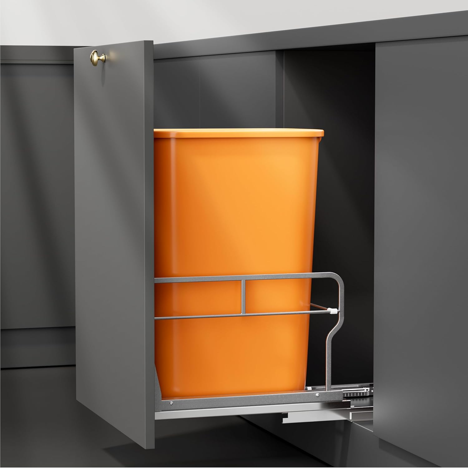 Pull Out Trash Can under Cabinet with Soft-Close Slides, Garbage Can Not Included, Cabinet Trash Can Pull Out Kit with Door Mounting Kit, Requires Minimum Cabinets Opening 12" W X 18" D