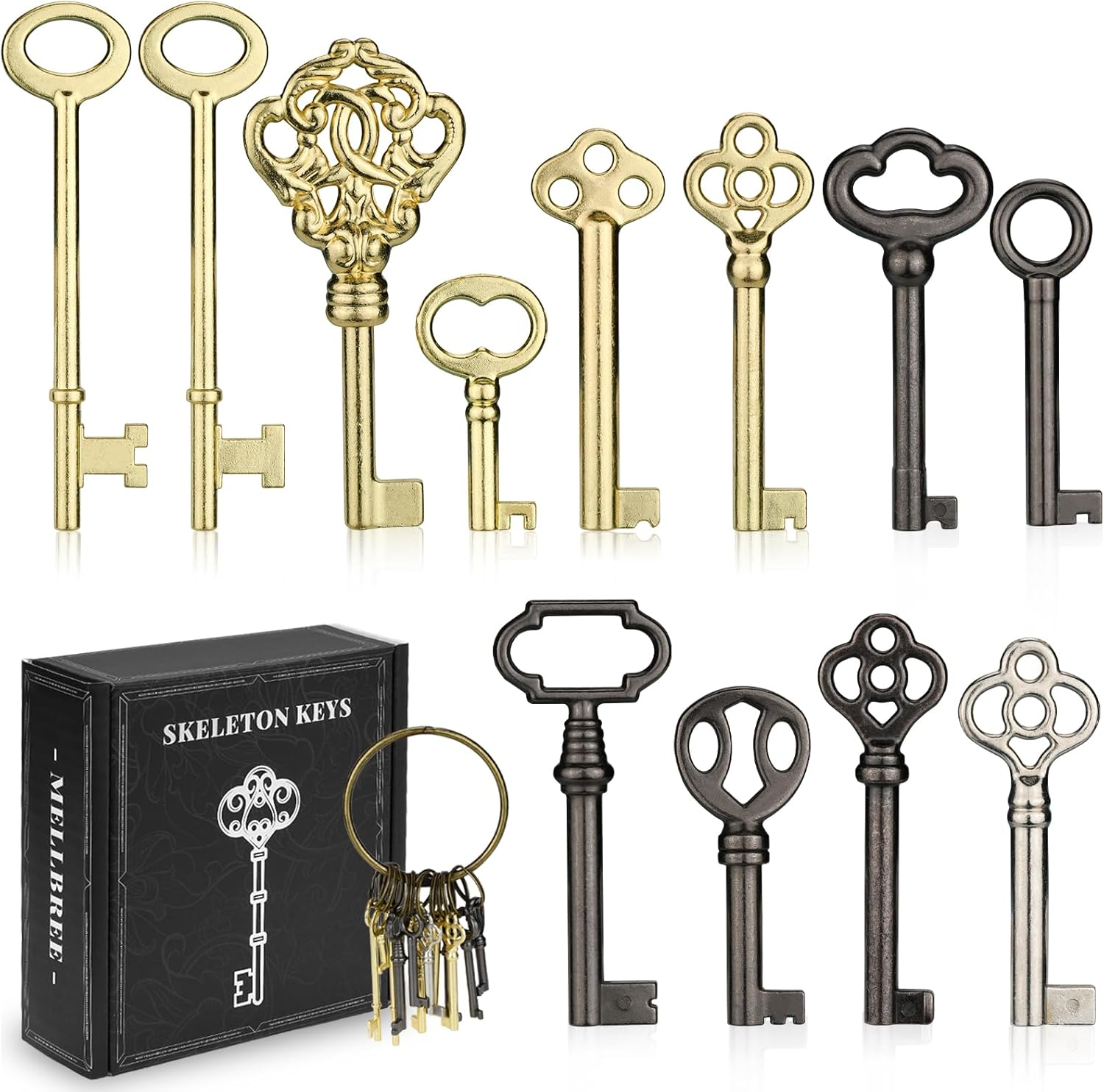 Skeleton Key, 12-Key Universal Hollow Barrel Skeleton Keys Kit for Antique Dresser, Chinese Cabinet, Antique Furniture and Old Style Cabinets or Doors, Select Furniture Limited Compatibility