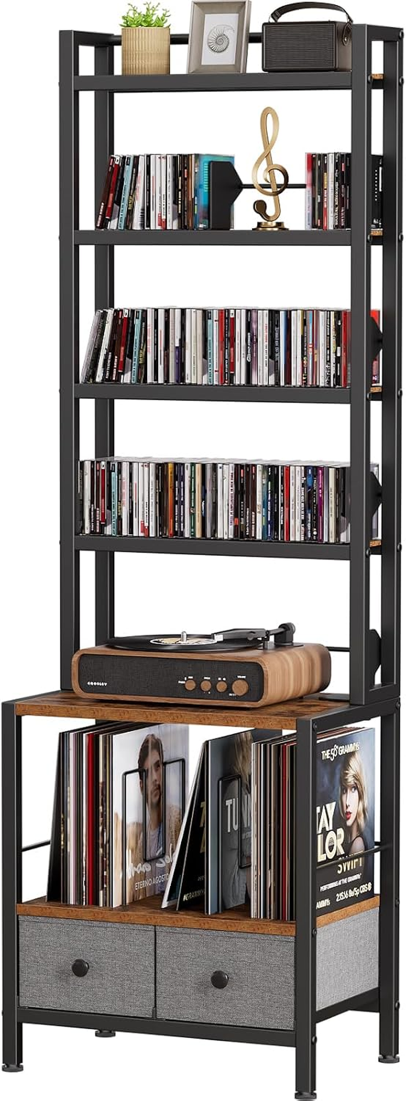 DVD Storage Vinyl Record Storage Rack, 6-Tier CD Rack Tower with
