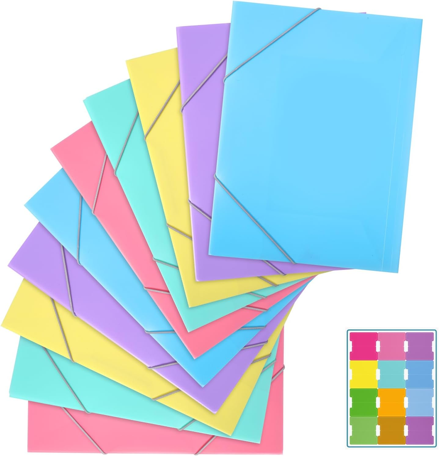 10 Stück Postmappe A4 Mit Gummiband, Sammelmappe Kunststoff Schule Büro | 5 Morandifarben Mit Etikett, Pp-Material Robust Gummizugmappe, Eckspannermappe Dokumente Ordnung Set