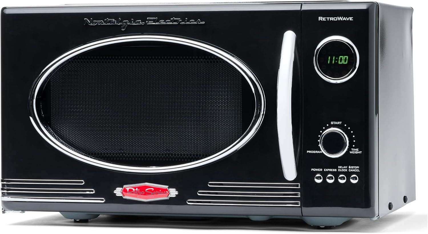 Nostalgia Retro Countertop Microwave Oven - Large 800-Watt - 25.4L - 12 Pre-Programmed Cooking Settings - Digital Clock - Kitchen Appliances - Black