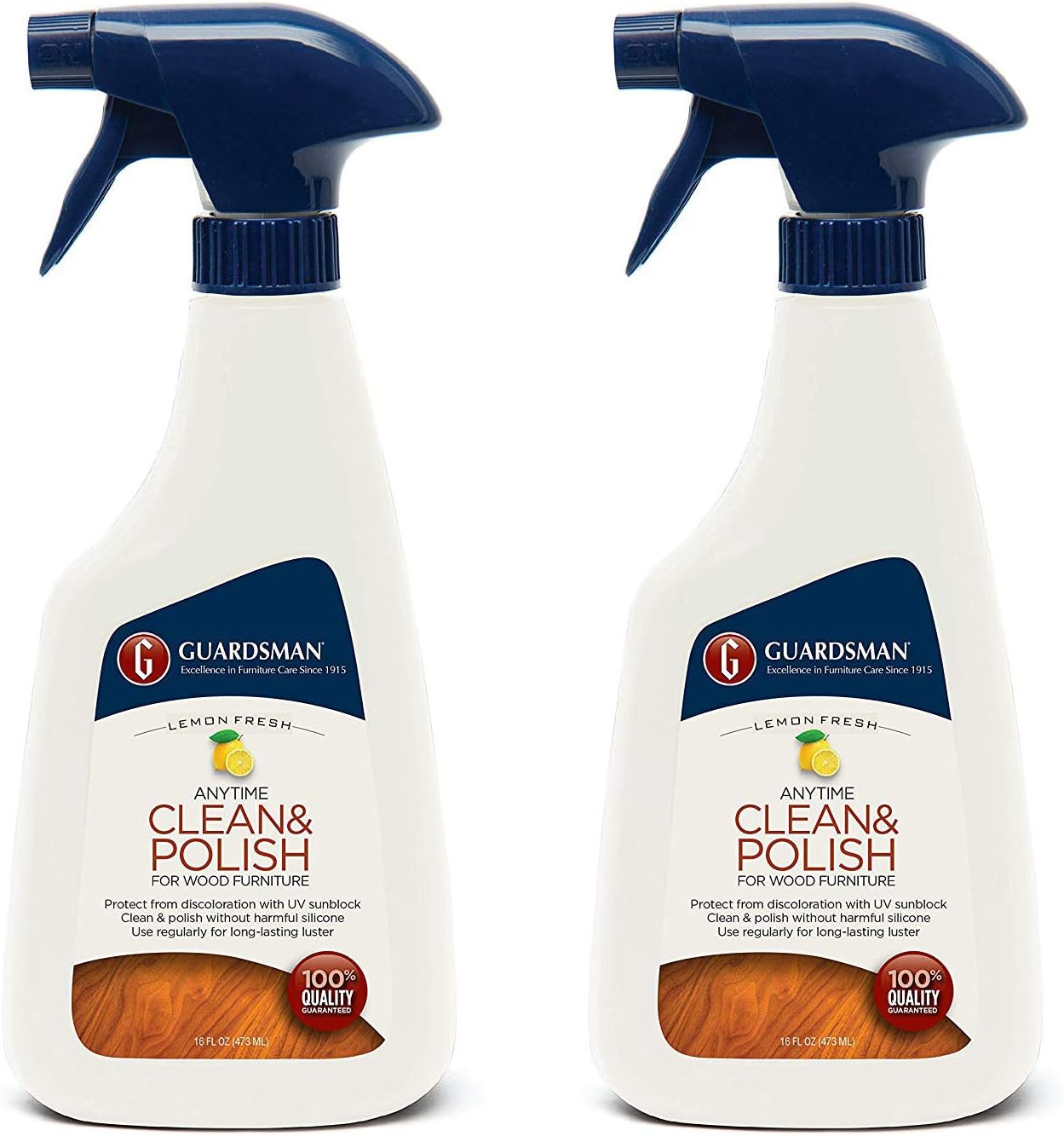 Clean & Polish for Wood Furniture - Lemon Fresh - 16 Oz - Silicone Free, UV Protection - 2 Pack