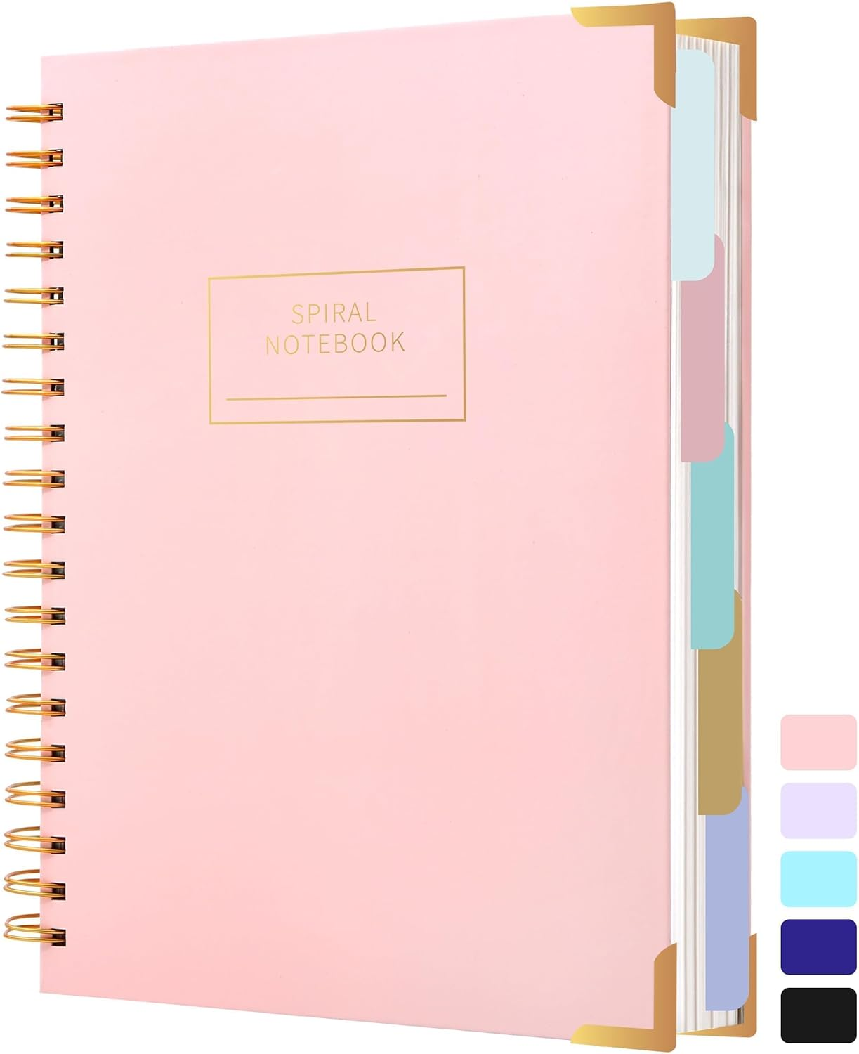 Hardcover Spiral Notebooks for Work School, B5 Journal Notebook with Tabs Dividers, Multi 5 Subject Notebook College Ruled, 240 Pages Lined Journal for Women, Pink