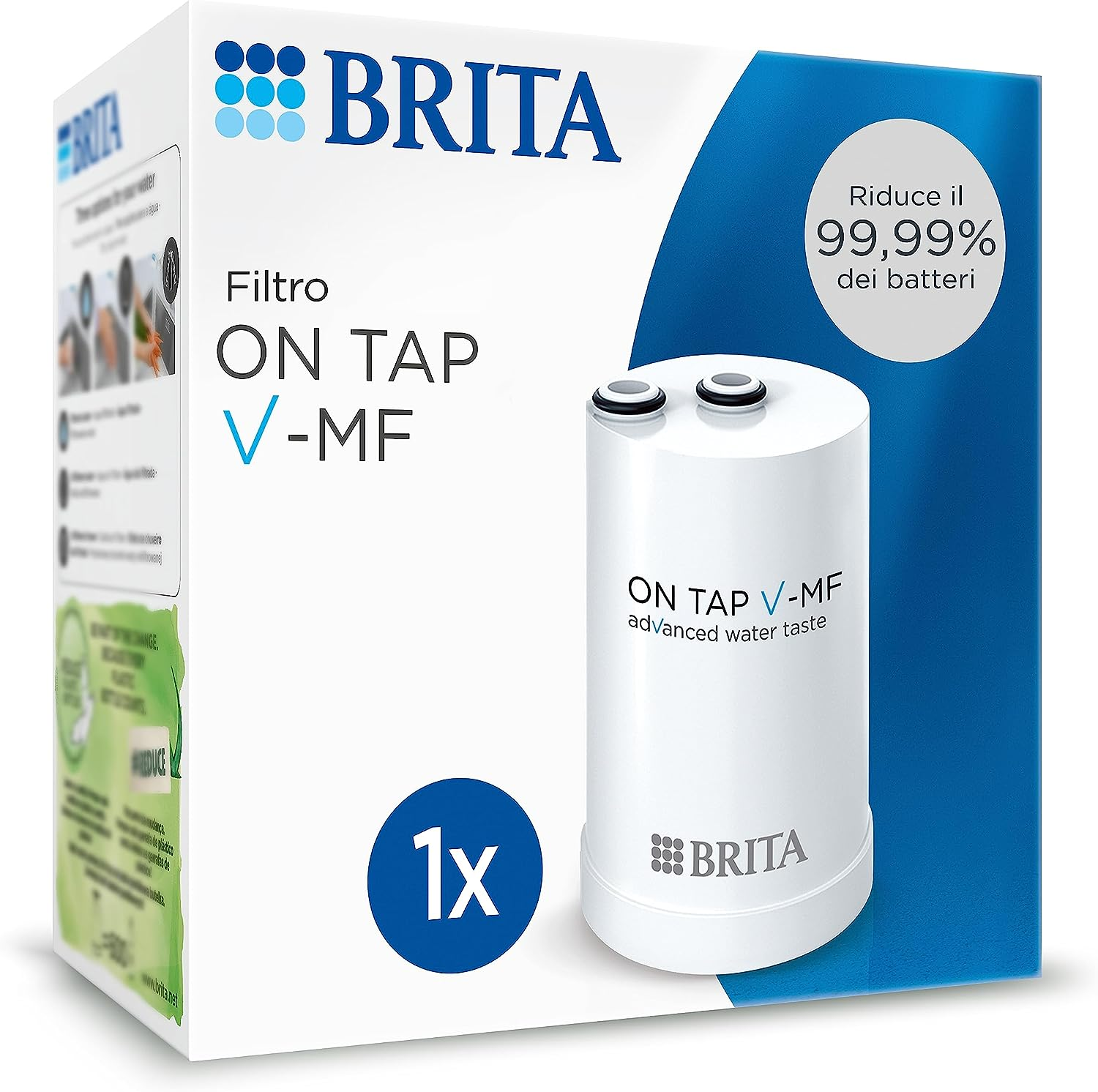 BRITA Filtro Acqua Rubinetto on TAP V-MF (600L) - Riduce Cloro, PFAS, 99,99% Di Batteri, Microparticelle E Metalli - per Acqua Buona E Sicura Da Bere
