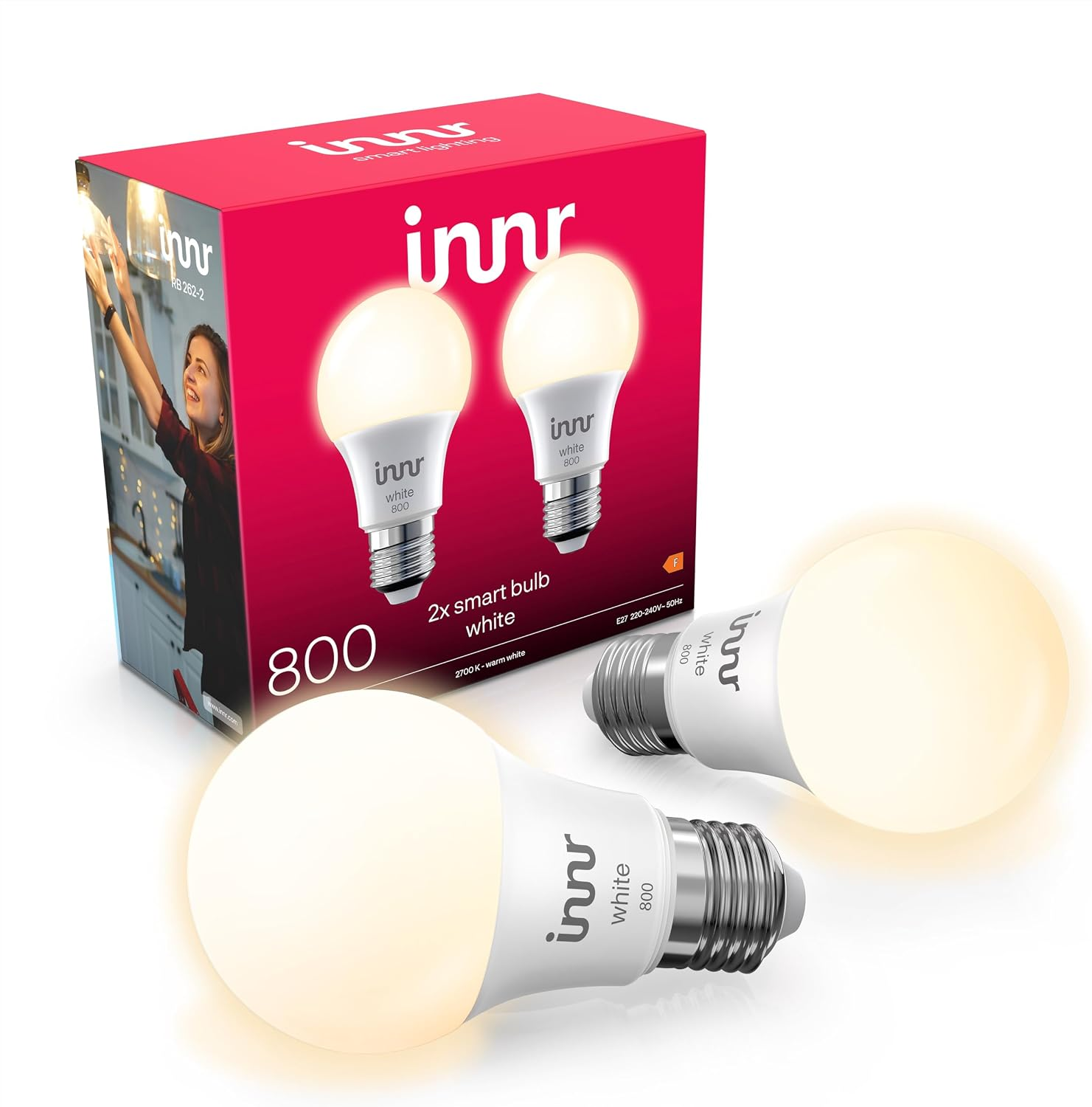 Innr Zigbee E27 Smart Bulb, Works with Hue* and Alexa (Bridge Required), Warm White, E27 LED Screw Bulb, 806 Lumen, Dimmable, 2-Pack