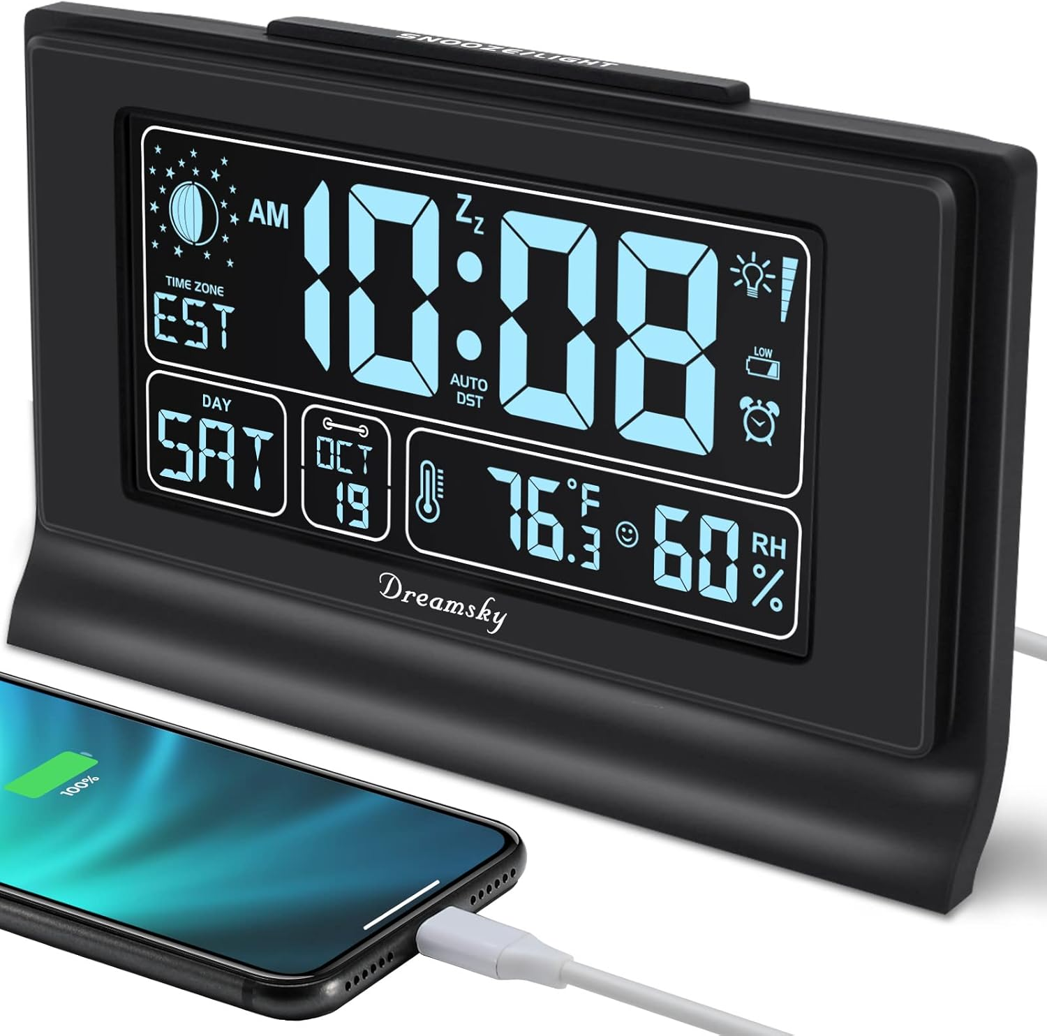 Dreamsky Alarm Clocks for Bedrooms with Battery Backup, Auto Set Digital Clock
