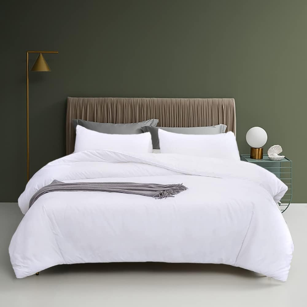 White Comforter King Size, 3 Pieces Lightweight Solid White Bedding Set King, All Season Soft Pure White King Size Comforter Set Extra Fluffy Ultra Comfy Bed Quilt (1 Comforter, 2 Pillowcases)