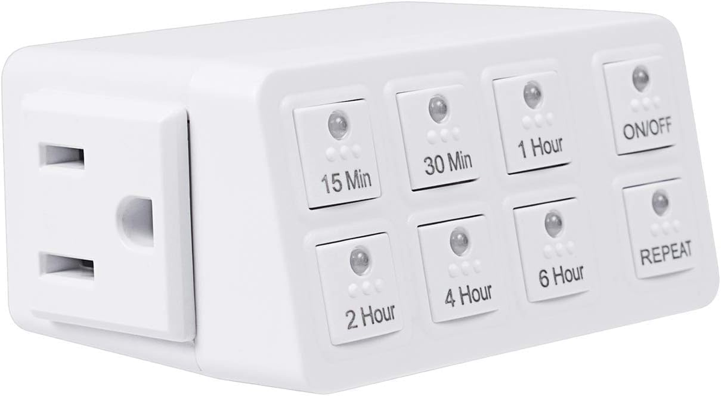 Indoor Countdown Timer with Repeat Function, Heavy Duty Accurate Compact Size for Charger Vacation Security, 3-Prong Grounded Outlet, 15A/1875W ½ HP ETL Listed