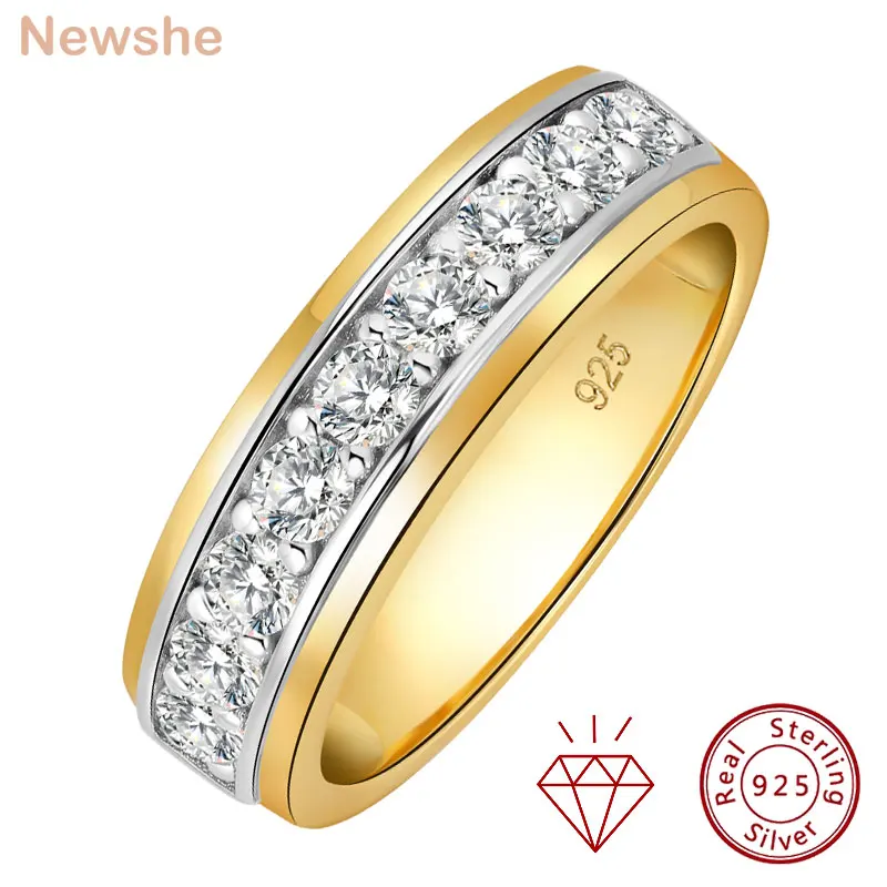 925 Sterling Silver Moissanite Wedding Rings for Men Half Eternity Brilliant round Imitation Diamond Engagement Band