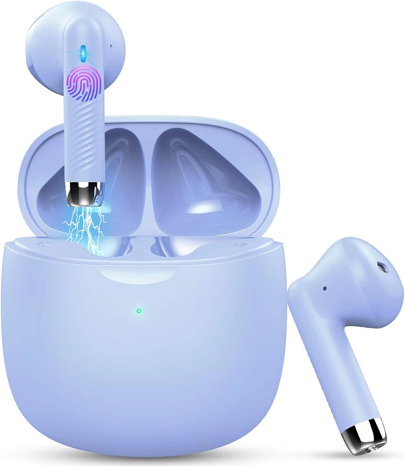 Jxrev Wireless Earbuds, Bluetooth 5.3 Headphones in Ear with Noise Cancelling Mic, Earbuds Stereo Bass, IP7 Waterproof Sports Earphones, 32H Playtime USB C Charging Ear Buds Purple for Android Ios