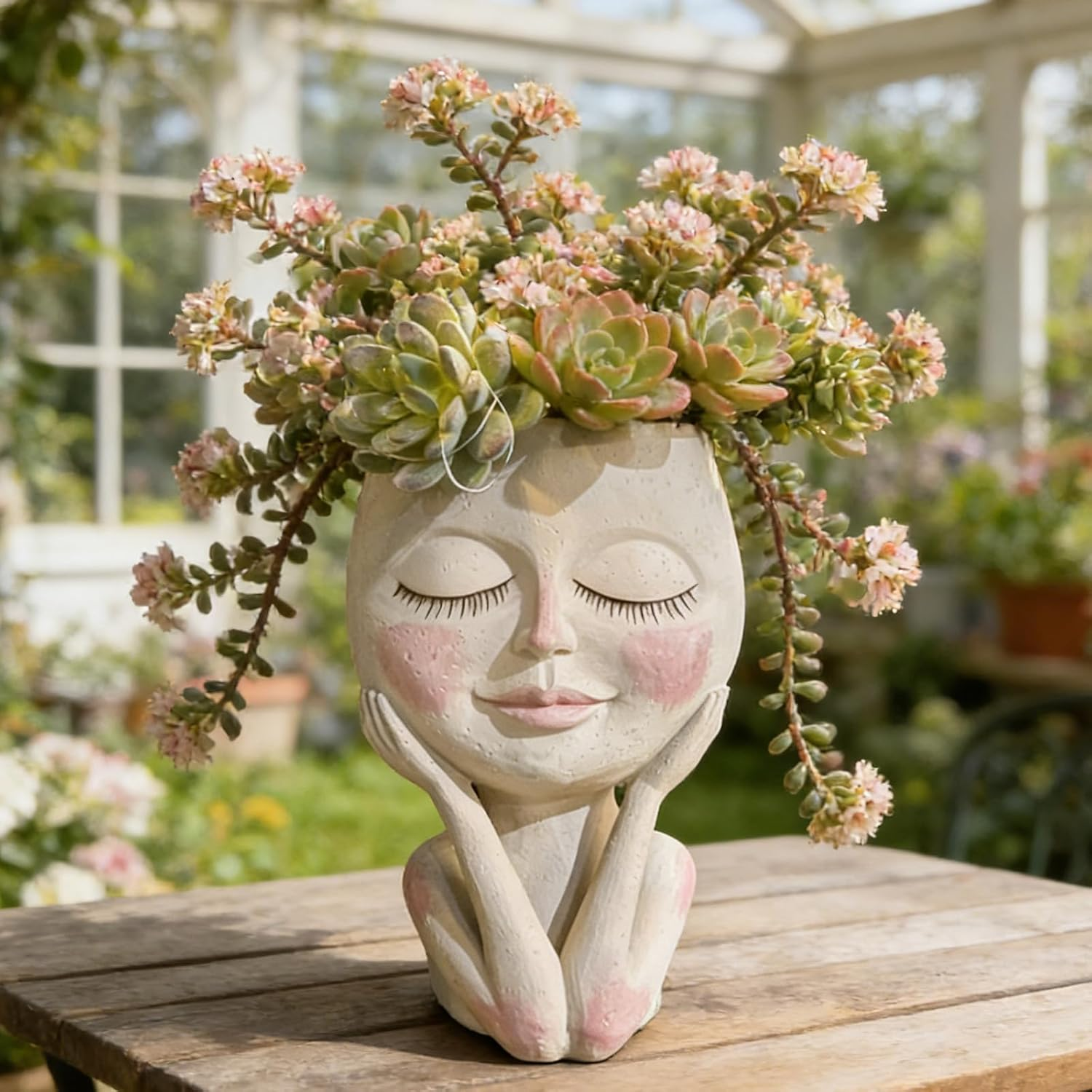 Cute Plant Pots -Face Planters Pots Head Flower Pot,Succulent & Cactus Christmas Planters with Drainage Hole,Creative Home Gardening Decor Plant Gifts for Plant Lovers,Women,Mom,Teacher (White)