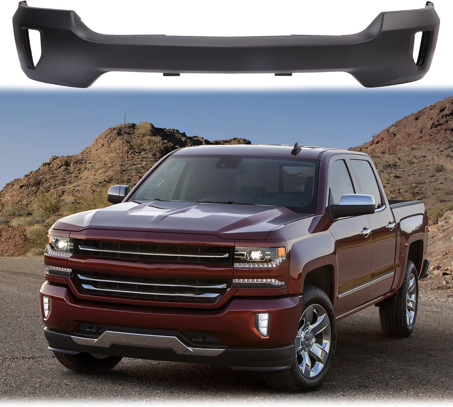 Front Bumper - New Black Front Bumper for 2016-2018 Chevy Silverado 1500 with Fog Lamp Holes 84029813