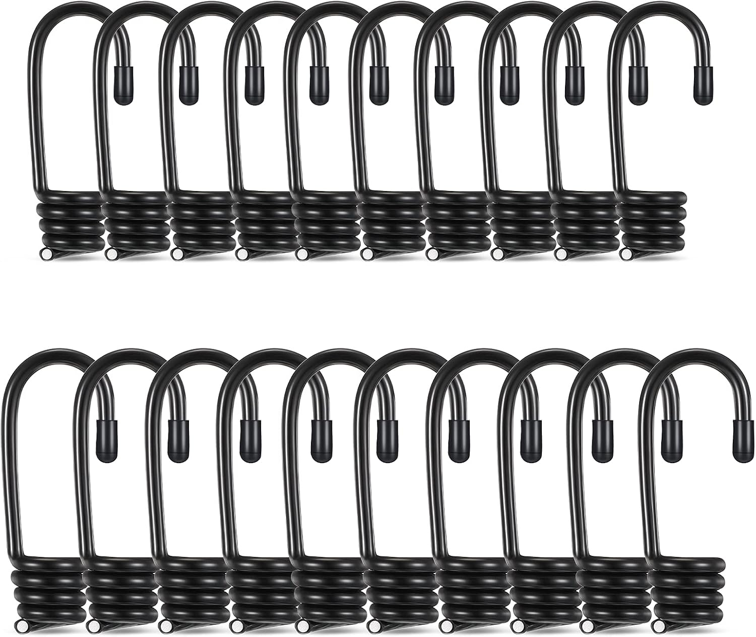 20 Pcs Bungee Cords Hooks 1/4 & 3/8 Inch Wire Coated Black Bungee Cord Hooks for Boating, Camping, Covers & Sunshades