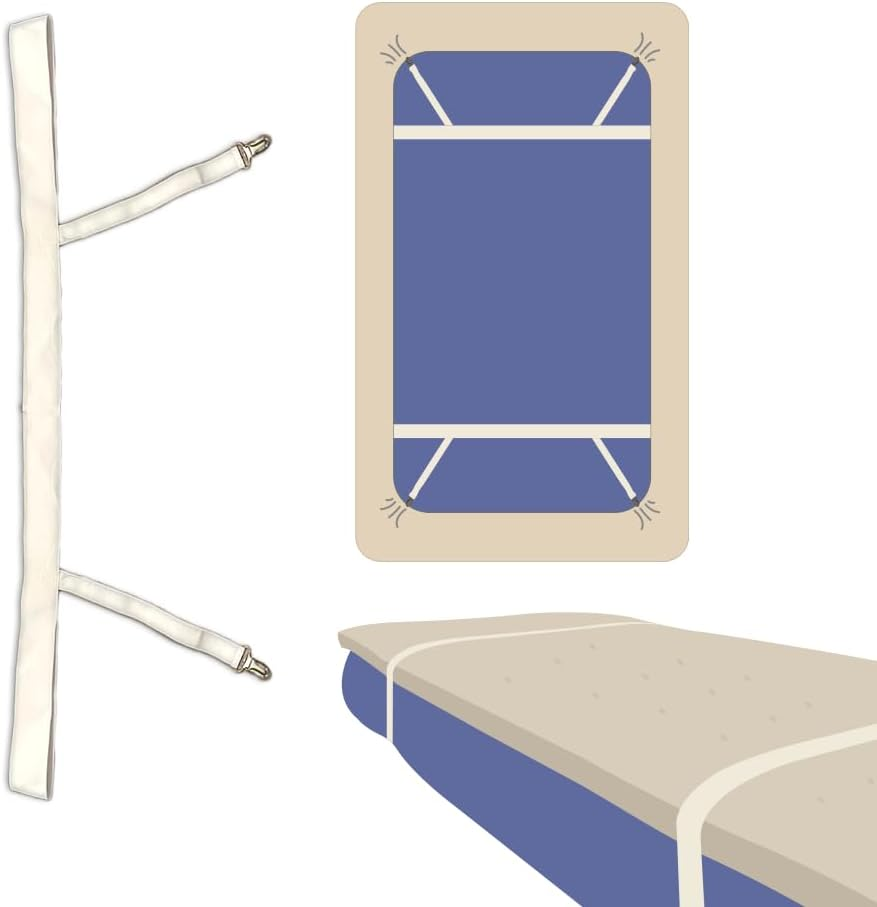 Bedly Straps/College Dorm Essential/Twin XL Certified/Bed Straps That Hold Mattress Topper in Place/Sheet Fastener/Multipurpose Strap W/Clips