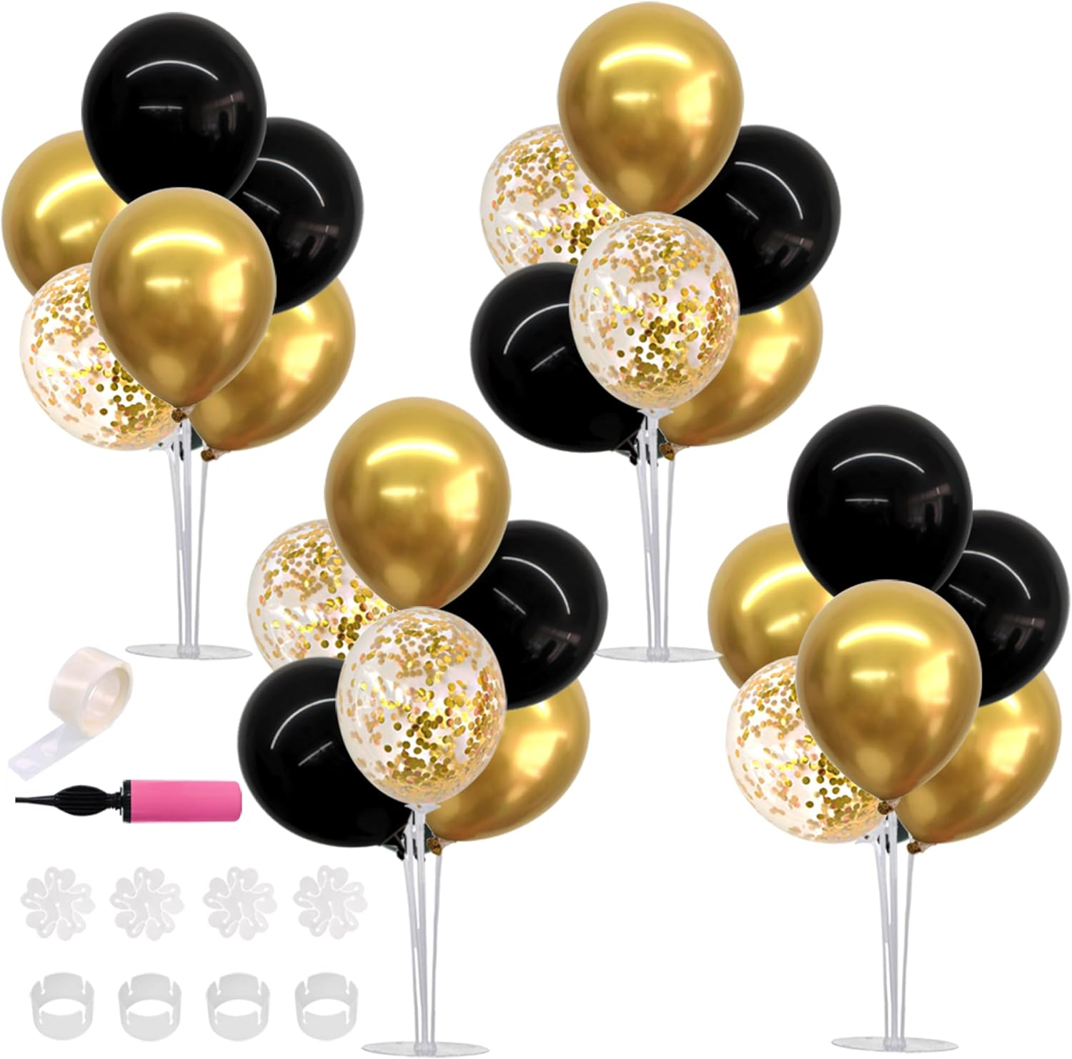 4 Set Black Gold Balloon Centerpieces for Table,Balloon Stand Kit for Black Gold Party Decor 40Th 50Th 60Th 70Th Birthday Decorations Halloween Anniversary Graduation Decorations 2025