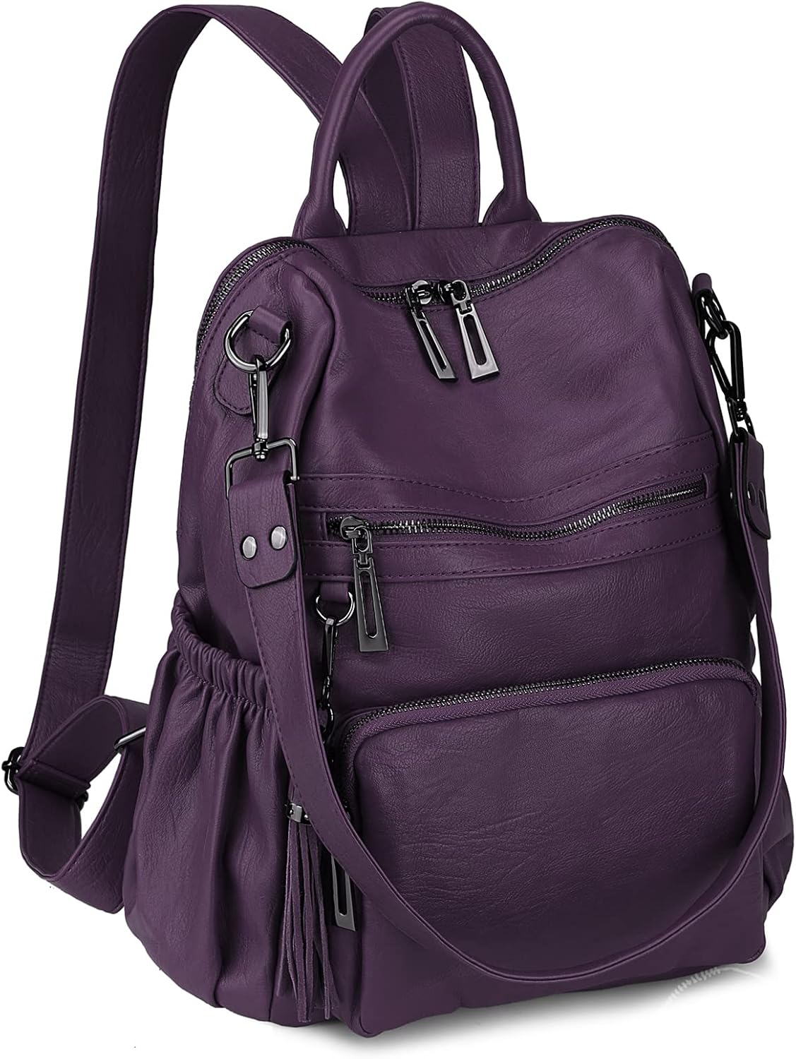 Travel Backpack Purse for Women Vegan Leather Ladies Fashion Tassel Shoulder Bag Convertible