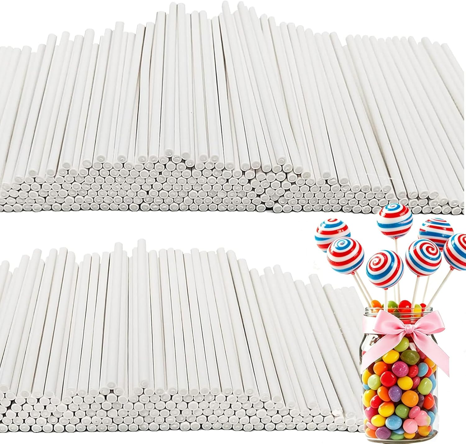 500PCS 4-Inch White Lollipop Sticks,Paper Sucker Stick,Cake Pops Stick for Candy Melt,Dessert,Cake Pops,Chocolate and Cookie(3Mm)