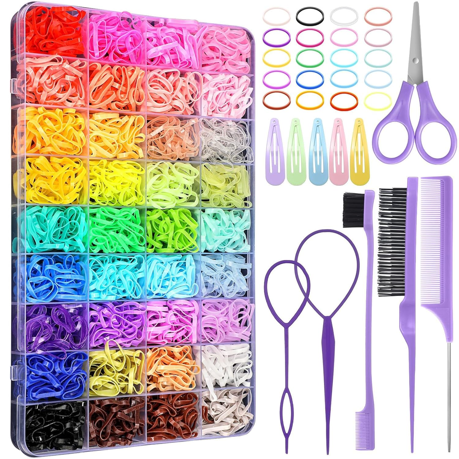 36 Colors Hair Rubber Bands for Hair, 2500 Pcs Elastic Hair Bands with 11 Hai...