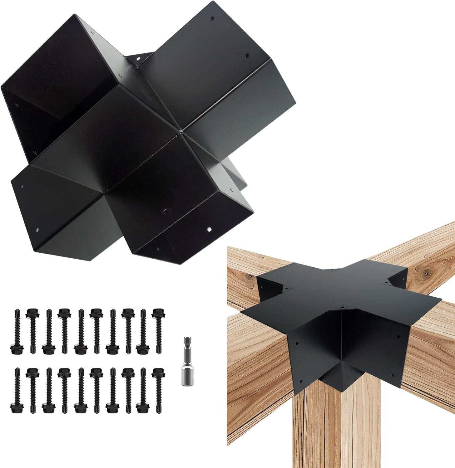 5-Way Pergola DIY Brackets Kit,Cross-Shaped Woodwork Brackets for 4