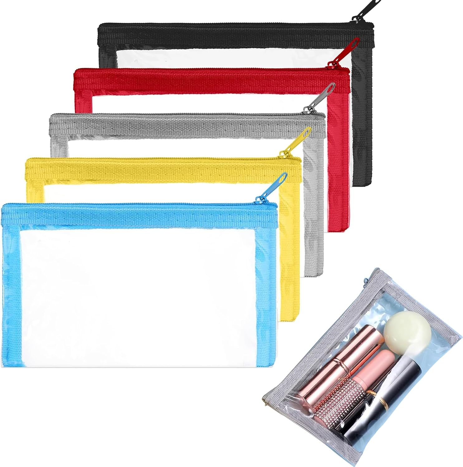 5 Pcs Small Clear Makeup Bags with Zipper, Clear Pouches with Zipper Waterpro...