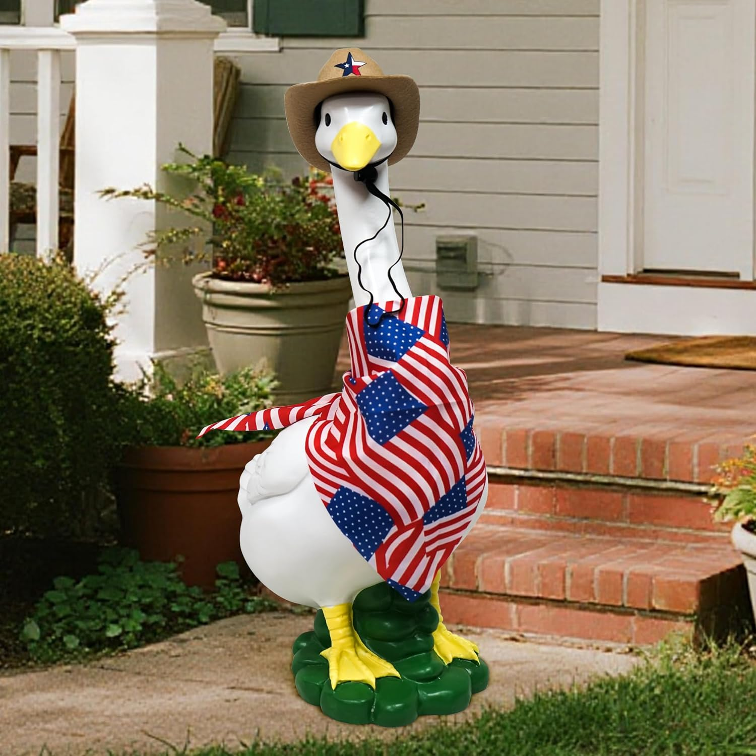 Porch Goose Garden Statue with Outfit Large Goose Garden Lawn Decor Big Duck