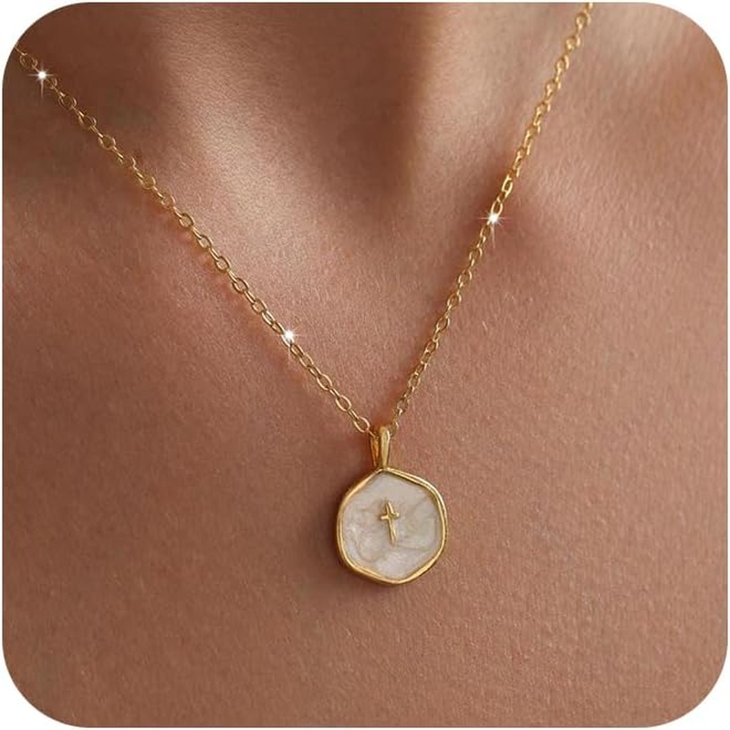 Cross Necklace for Women Dainty 14K Gold Plated Cross Necklace, Simple Cute Gold Cross Charm Necklaces for Women Easter Christian Baptism Religious Faith Jewelry Gifts