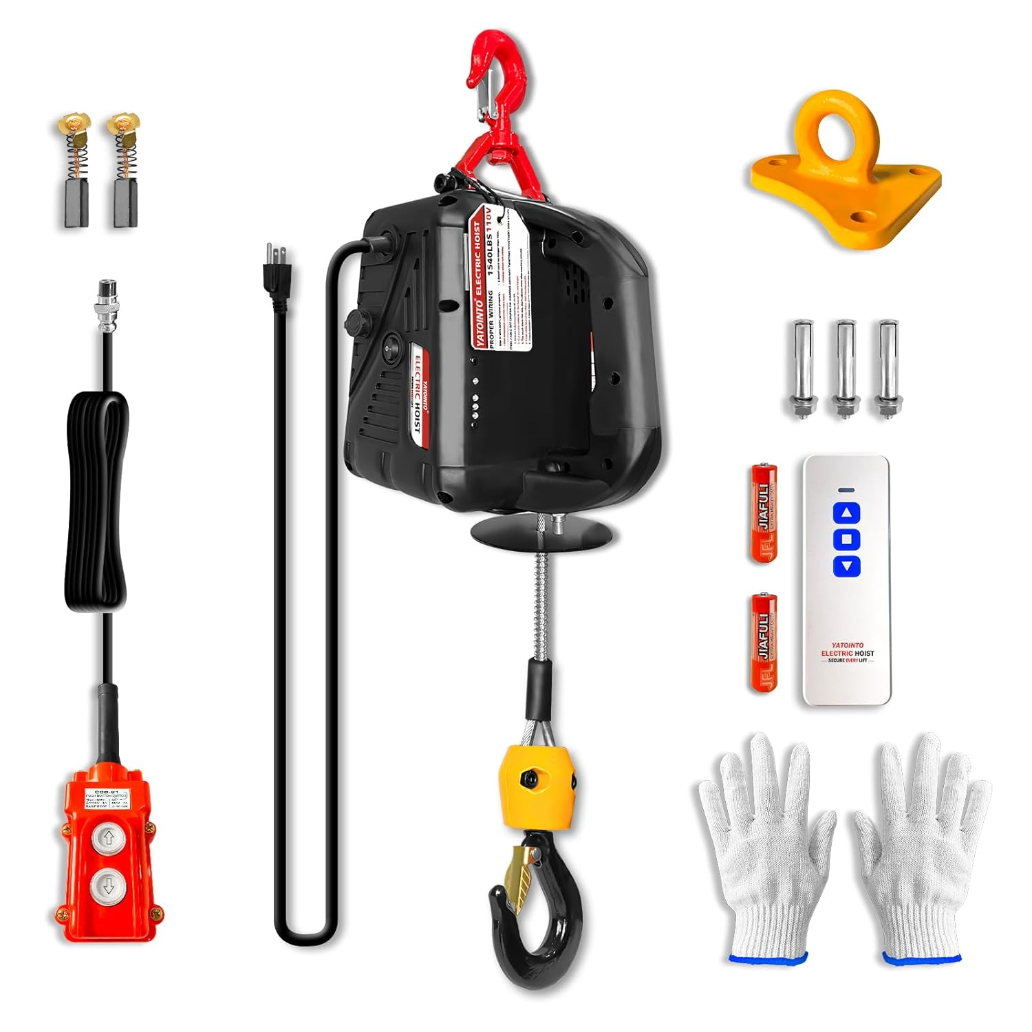 3 in 1 Electric Hoist Winch, 1540Lbs Portable Electric Power Winch with Wire and Wireless Remote Control, 120V Electric Hoist Crane, Overload Protection 25Ft Lifting Height for Towing