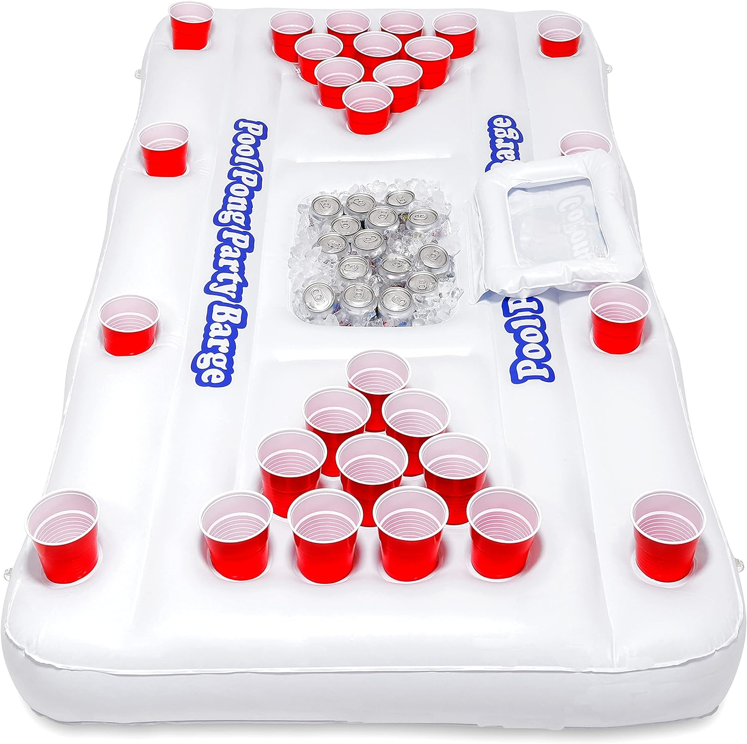 Original Pool Party Barge Floating Beer Pong Table with Cooler and Cup Holders
