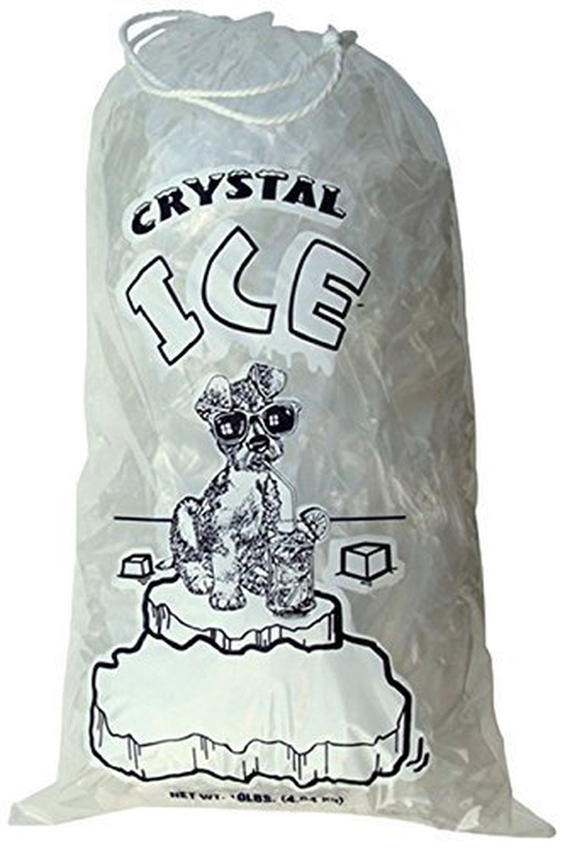 Crystal Clear Plastic Ice Bags with Cotton Draw String, 10 Lb., Pack of 100