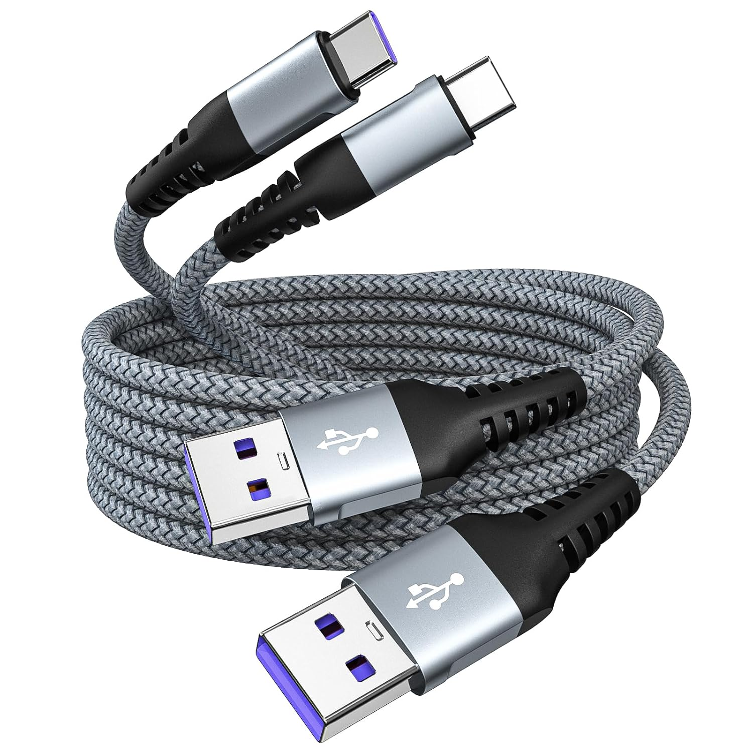 USB a to USB C Cable 60W Fast Charging [2 Pack 6FT],USB a to USB C Cable for Iphone 17/16/15 Pro Max/Plus,Durable Braided Type C Charger Cord, USB C Data Cable for Samsung Galaxy S25 S24 Series (Gray)