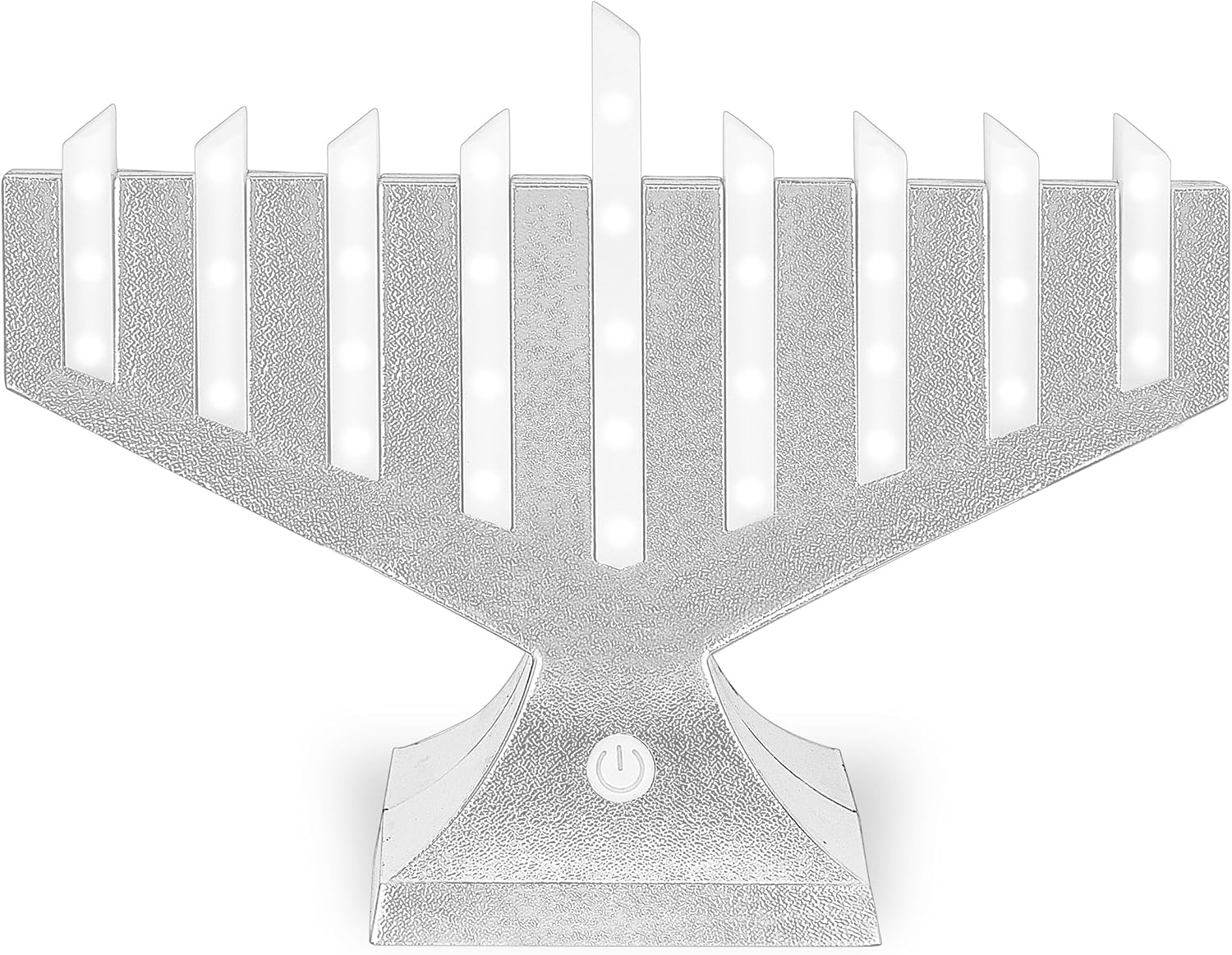 Artistic Modern Electronic Menorah LED Lighted Rods Battery & USB Operated Metallic Silver Traditional Shape Chic Electric Hanukkah Minorah Multi Lighting Options Chanukah Decorations by Zion Judaica