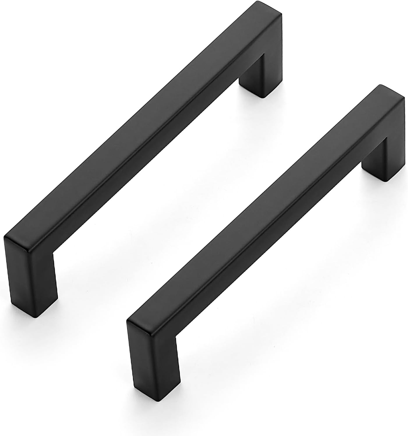 10 Pack Matte Black Cabinet Pulls, 5 Inch (128 Mm) Hole Center Cabinet Handles, Square Kitchen Hardware for Doors, Drawers & Cupboards, Black Stainless Steel, 5.5 Inch Overall Length