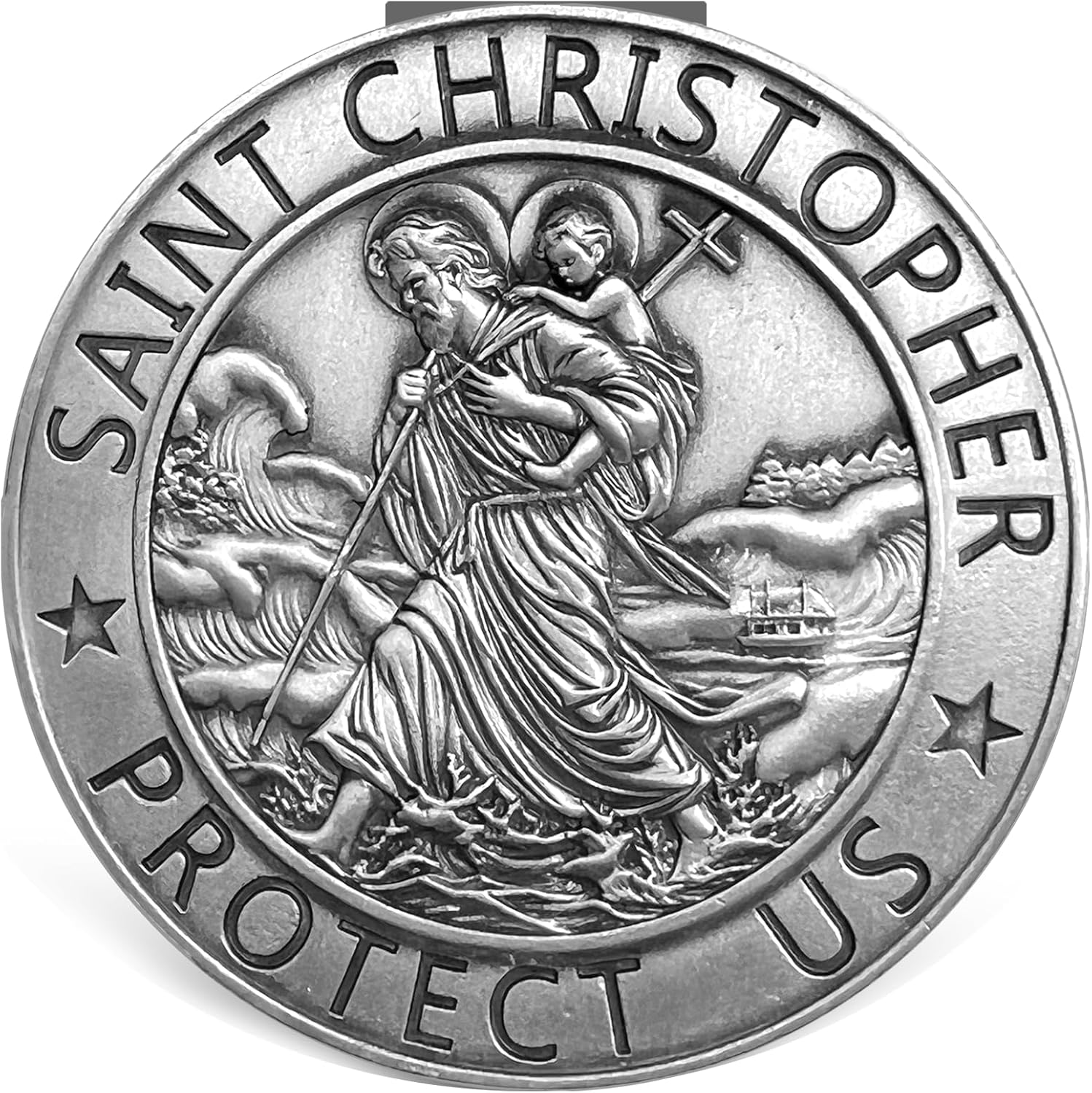 Saint Christopher Medal for Car, St Christopher Protect Us Visor Clip 2.36 Inch, New Driver Gifts Driving Safety Car Accessories for Women Men