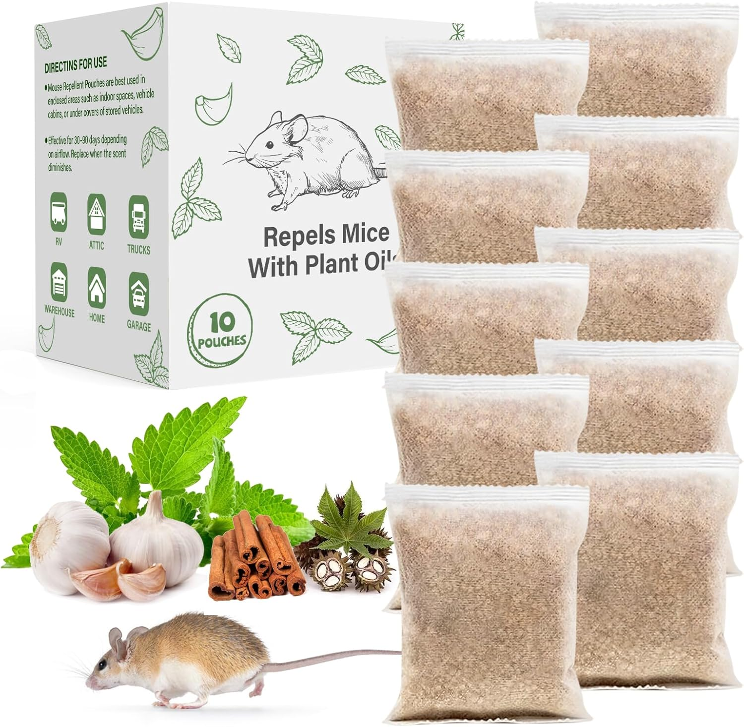 Vamoose Natural Rodent Repellent - 10 Pack Peppermint Oil - Mice & Rat Deterrent
