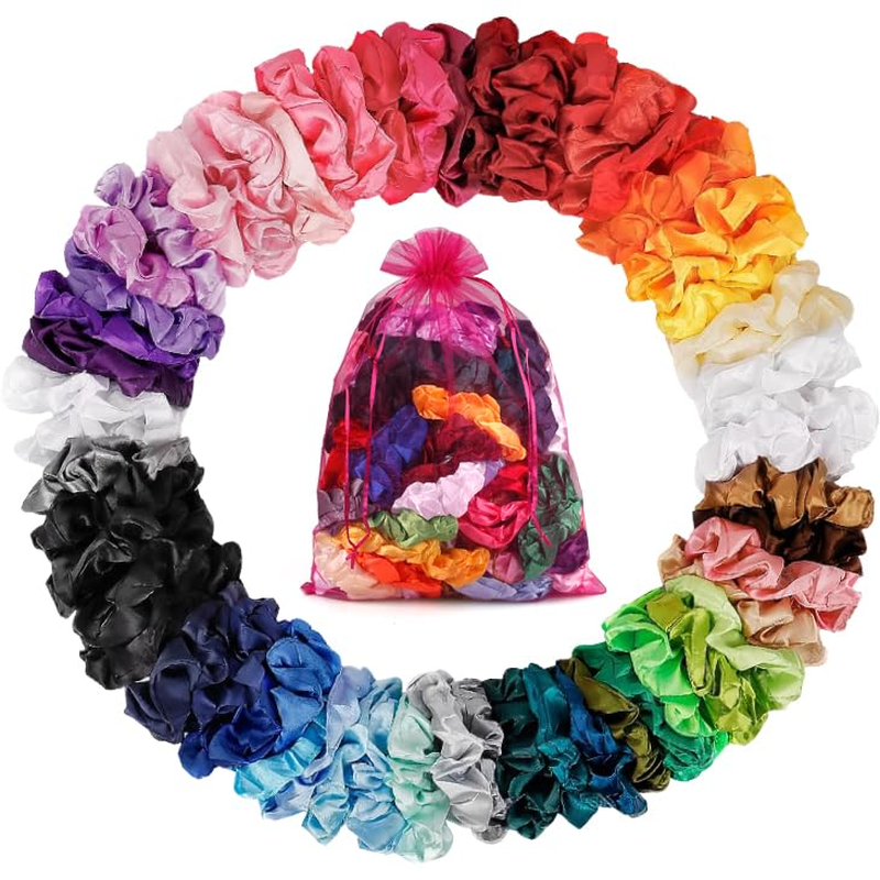 Satin Scrunchies 60 Pack for Curly Hair