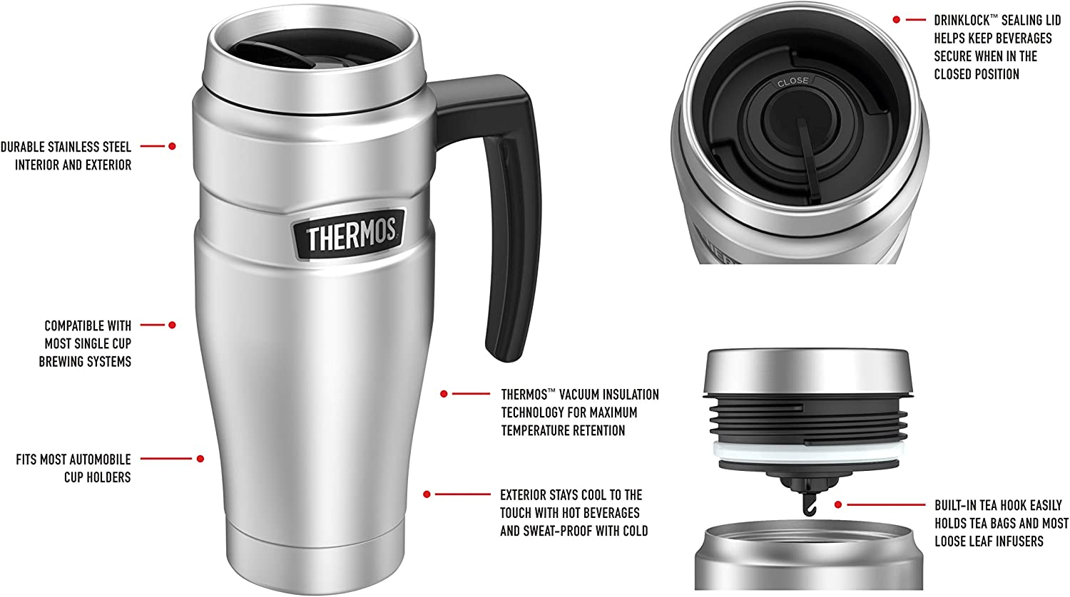 Thermos Stainless King Insulated Travel Mug, 470ml, Stainless Steel, SK1000ST... - Picture 5 of 13