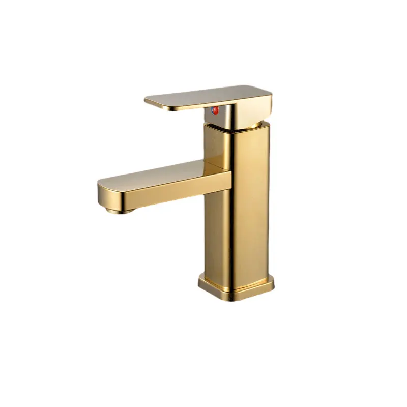 Gold Faucet Bathroom Faucet Metal Stainless Steel Handle Hot and Cold Mixer Faucet Square Faucet Beautiful Bathroom