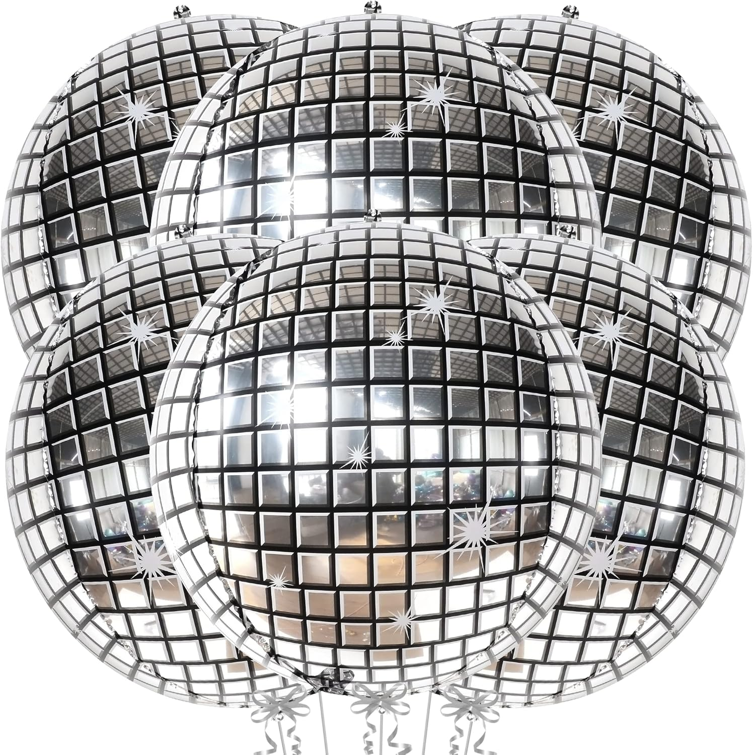 , Big Silver Disco Ball Balloons - 22 Inch, Pack of 6 Disco Party Decorations | 4D Sphere Disco Balloons for Disco Bachelorette Party Decorations | Silver Graduation Decorations Class of 2025