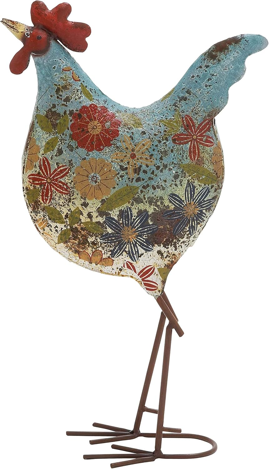 Metal Rooster Decorative Garden Sculpture Indoor Outdoor Distressed Standing Garden Statue with U Shaped Feet, Outdoor Sculpture 10