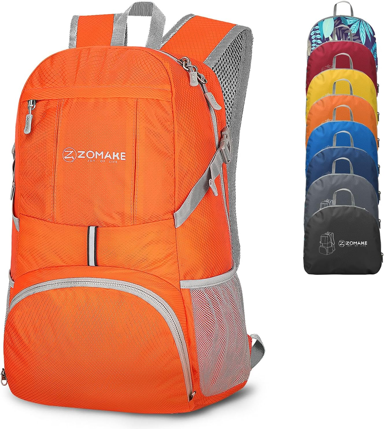 ZOMAKE Lightweight Packable Backpack 35L, Light Foldable Backpacks Water Resistant Collapsible Hiking Bag, Compact Folding Day Pack for Travel Camping(Orange)