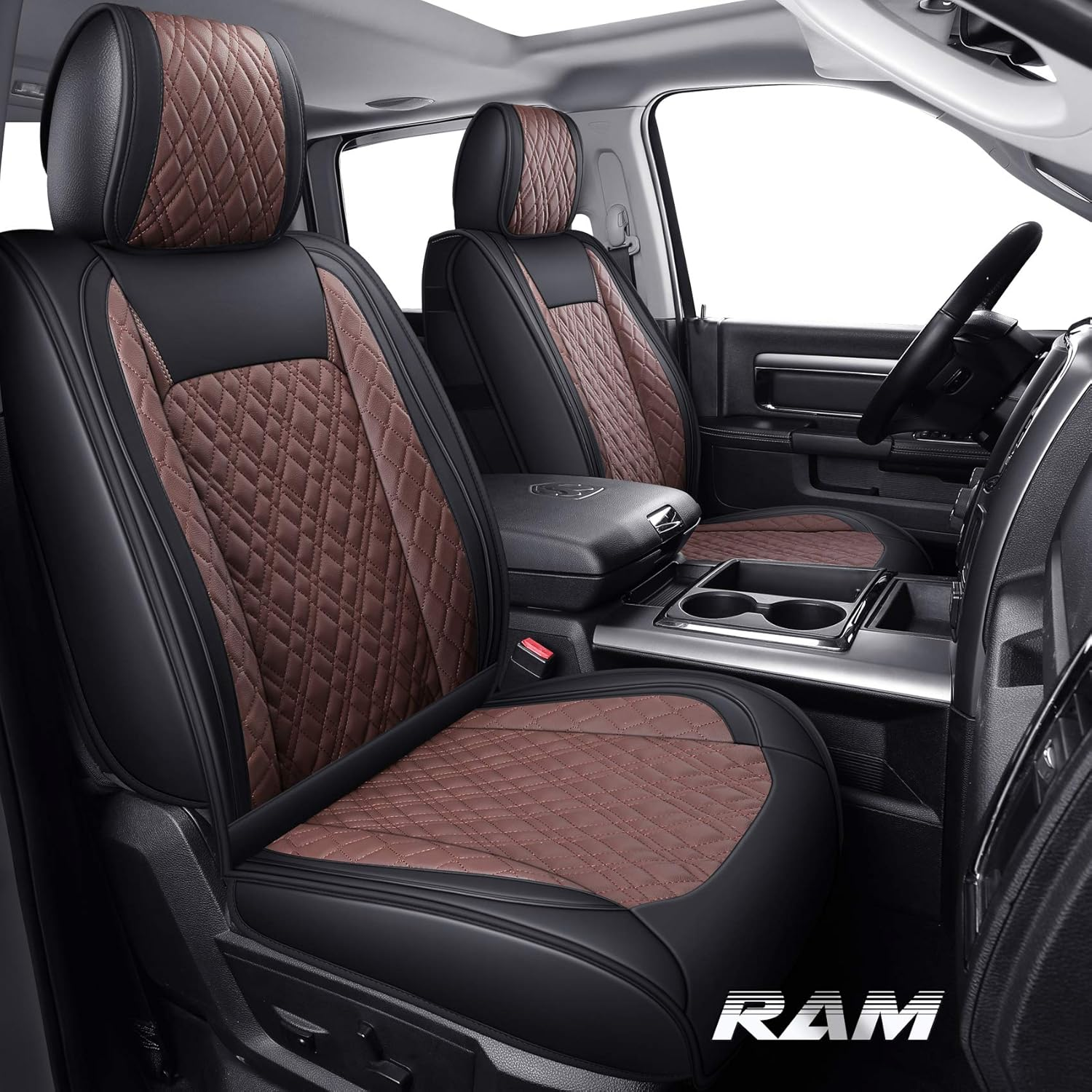 Car Seat Covers for Dodge Ram Fit 2009-2026 1500 2010-2026 2500 3500 Classic Bighorn Longhorn Laramie Tradesman Truck Brown Full Set